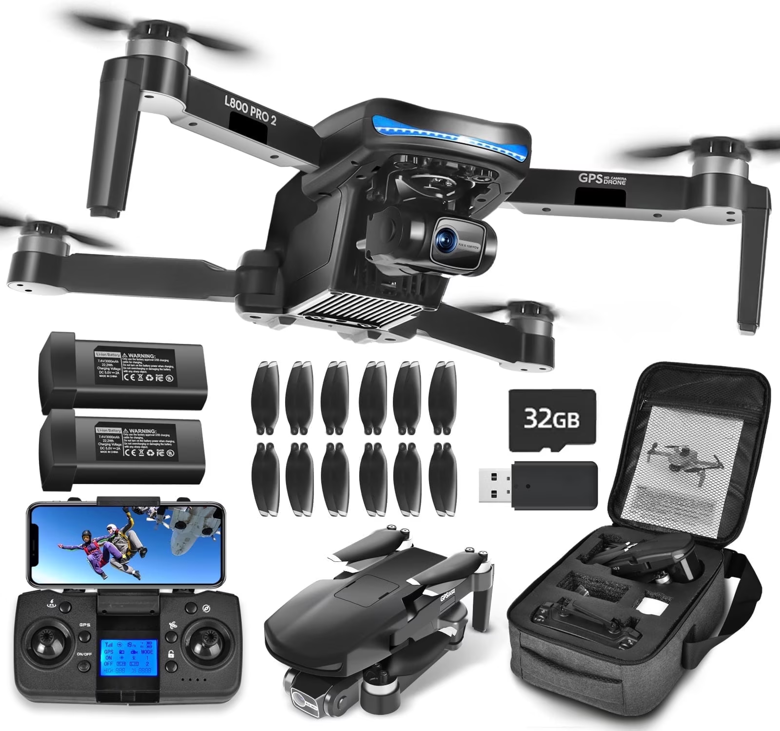 HHD Drone with Camera 4k for Adults,5G WiFi FPV Live Transmission, 50 Minutes Flight Time, Black