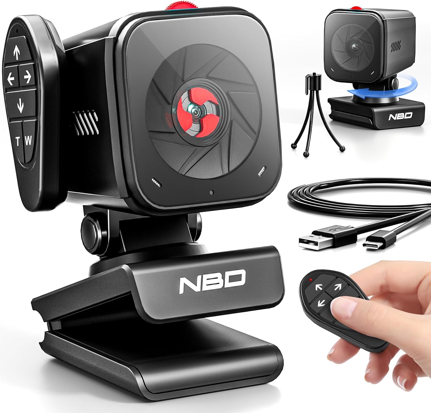 NBD 2K Webcam for PC & Laptop, Autofocus Computer Camera with Remote Control, 2 AI-Noise Canceling Microphones, Stereo Mics, Adjustable Field of View, Low-Light Correction, Built-in Privacy Cover