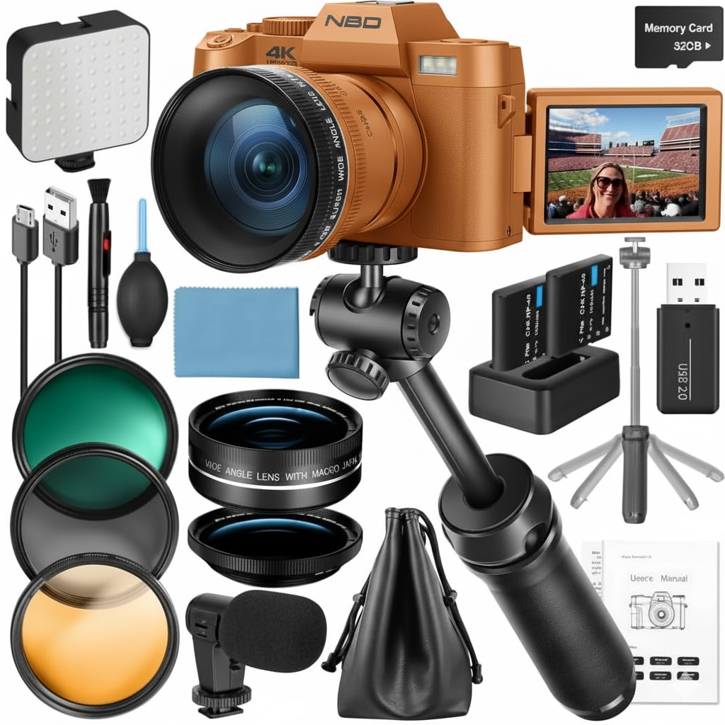 NBD 4K Digital Camera for Photography & Vlogging, 48MP Camera with Mic, Tripod Grip, Wide-Angle & Macro Lens