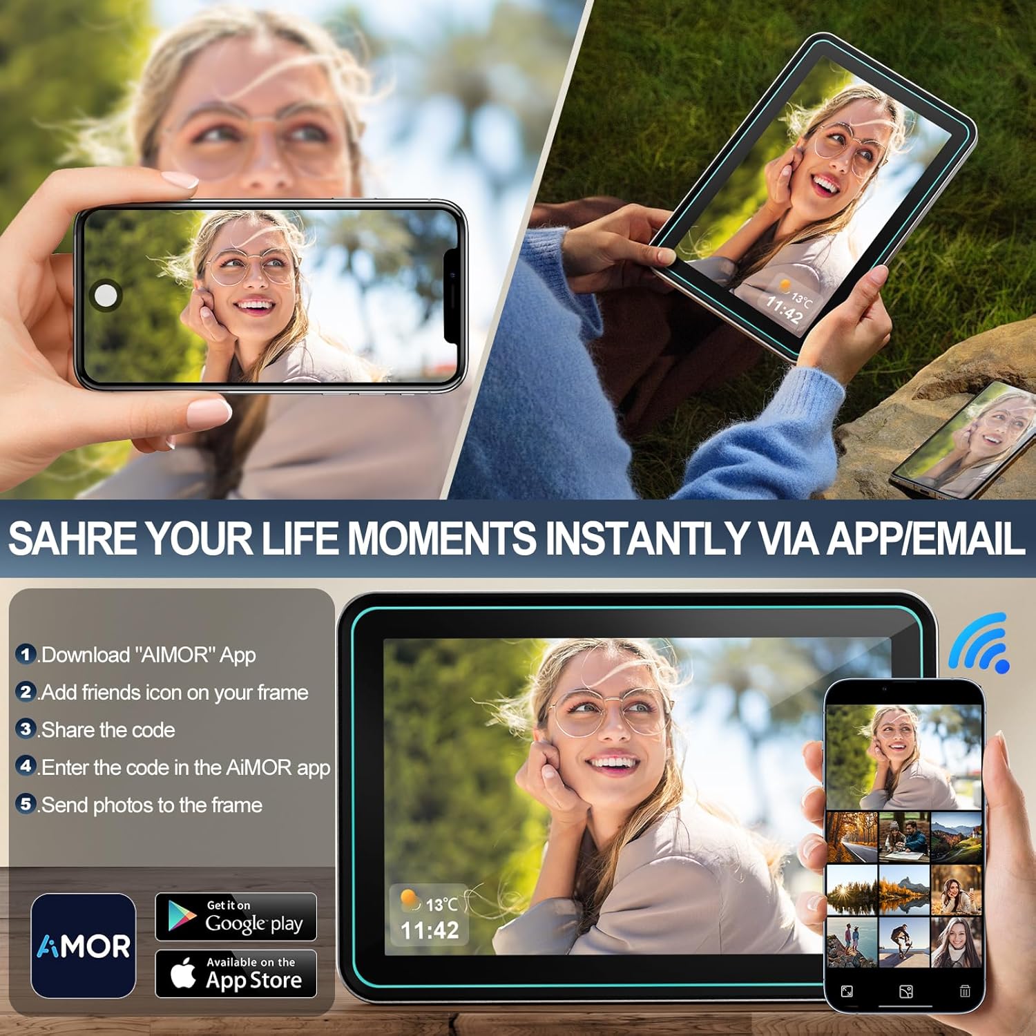 NBD WiFi Digital Picture Frame,10.1" IPS HD Touch Screen Digital Photo Frame, Share Photos/Videos Instantly via Free App, silver