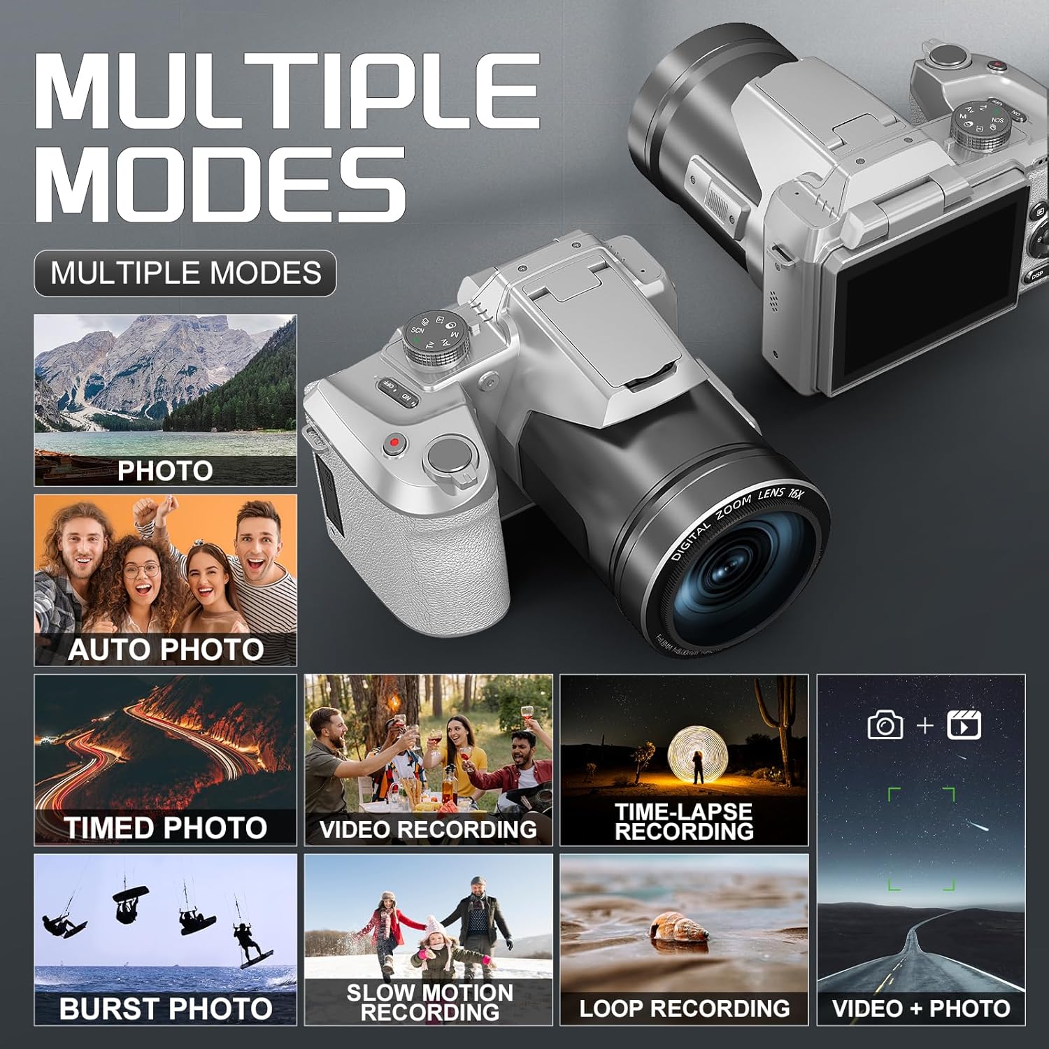 4K Professional Cameras for Photography 64MP - 16X Zoom, WiFi, 3” 180° Flip Screen, Autofocus & Anti-Shake, 32G Card, 2 Batteries, Digital Camera for Vlogging YouTube Live Streaming