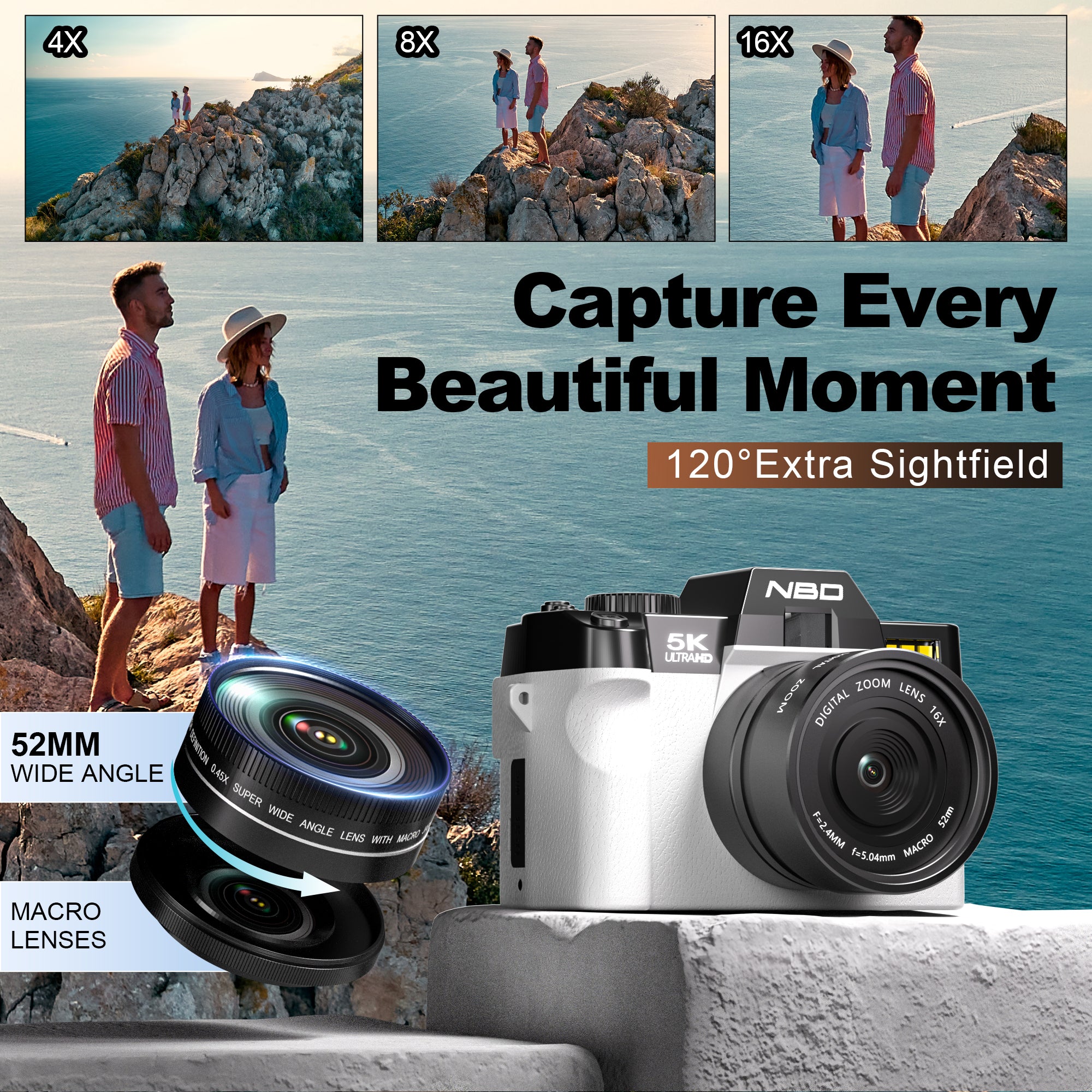 NBD 5K Digital Camera for Photography,48MP Autofocus Vlogging Camera for Youtube with 32GB TF Card,White