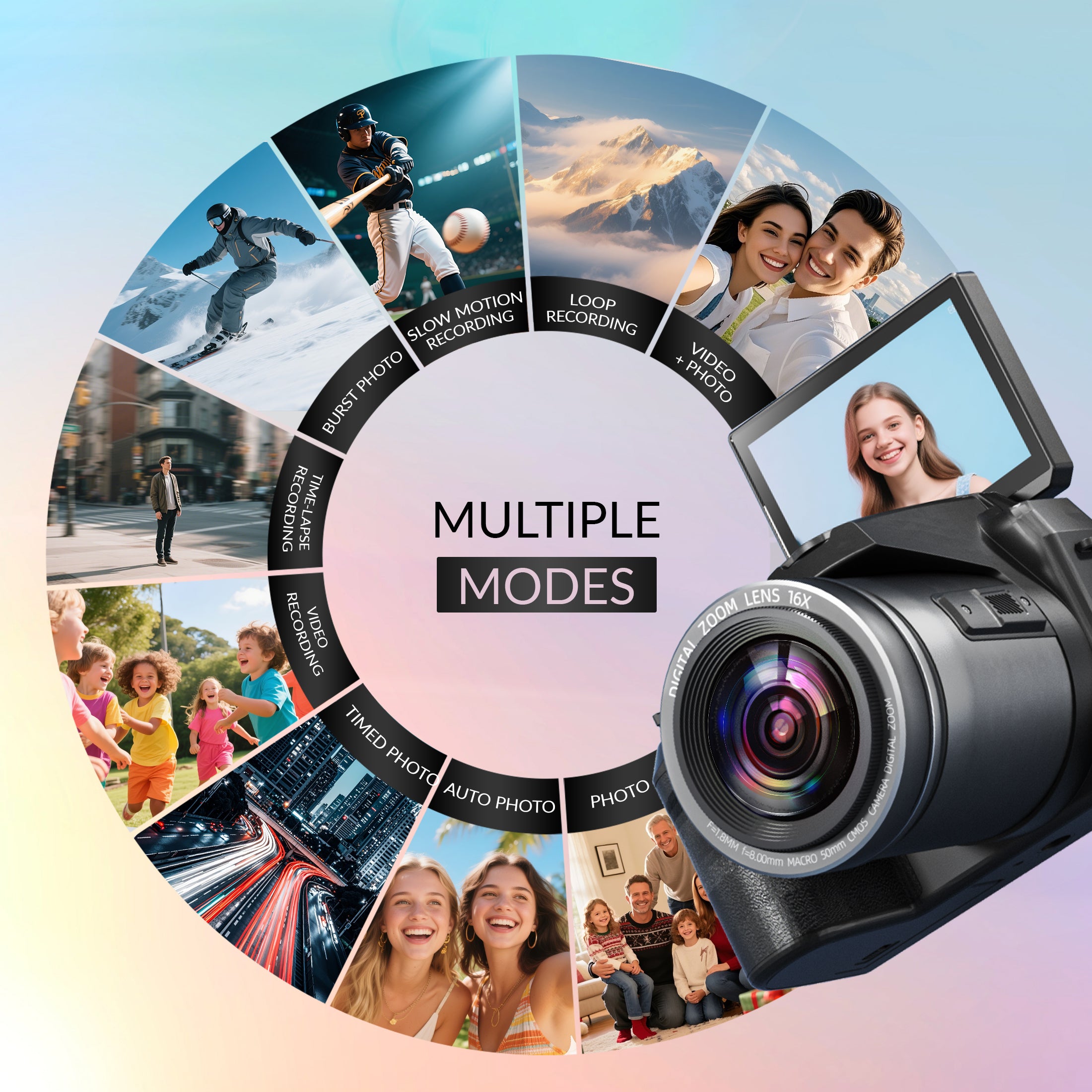 NBD 64MP 5K Autofocus Digital Camera with WiFi and App Control, 16X Zoom, Anti-Shake, and Flash – Compact Vlogging and Travel Camera with SD Card and 2 Batteries