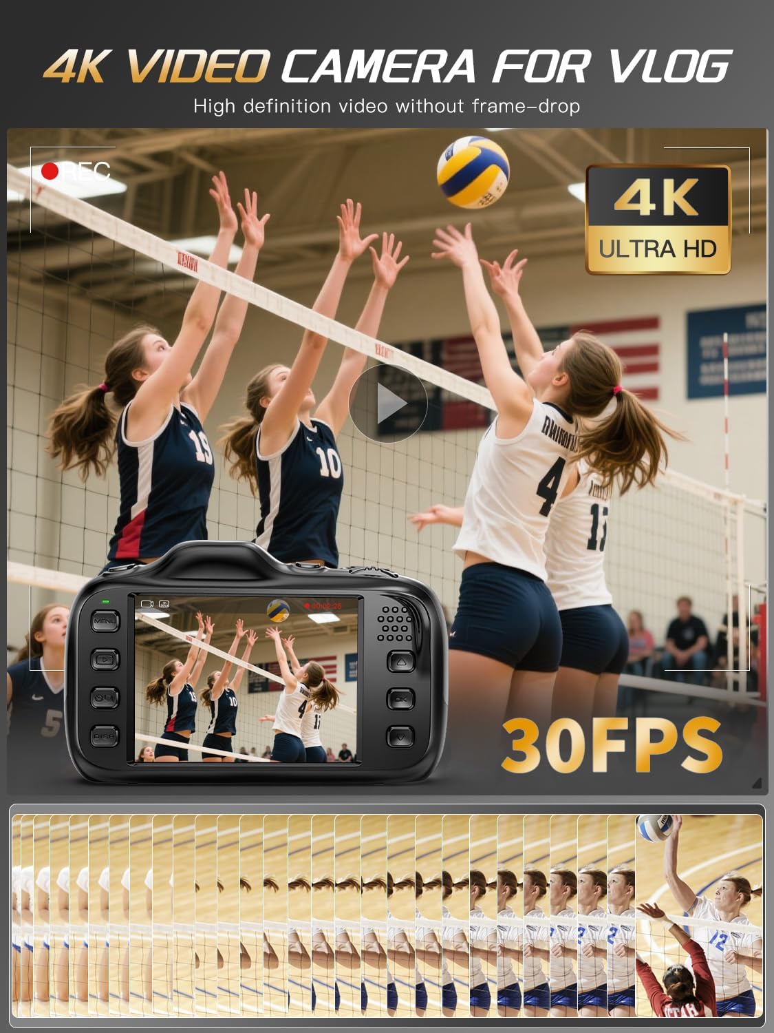 64MP 4K Digital Camera for Photography with Autofocus, 16X Zoom, Compact Design, Includes 32GB SD Card,Black