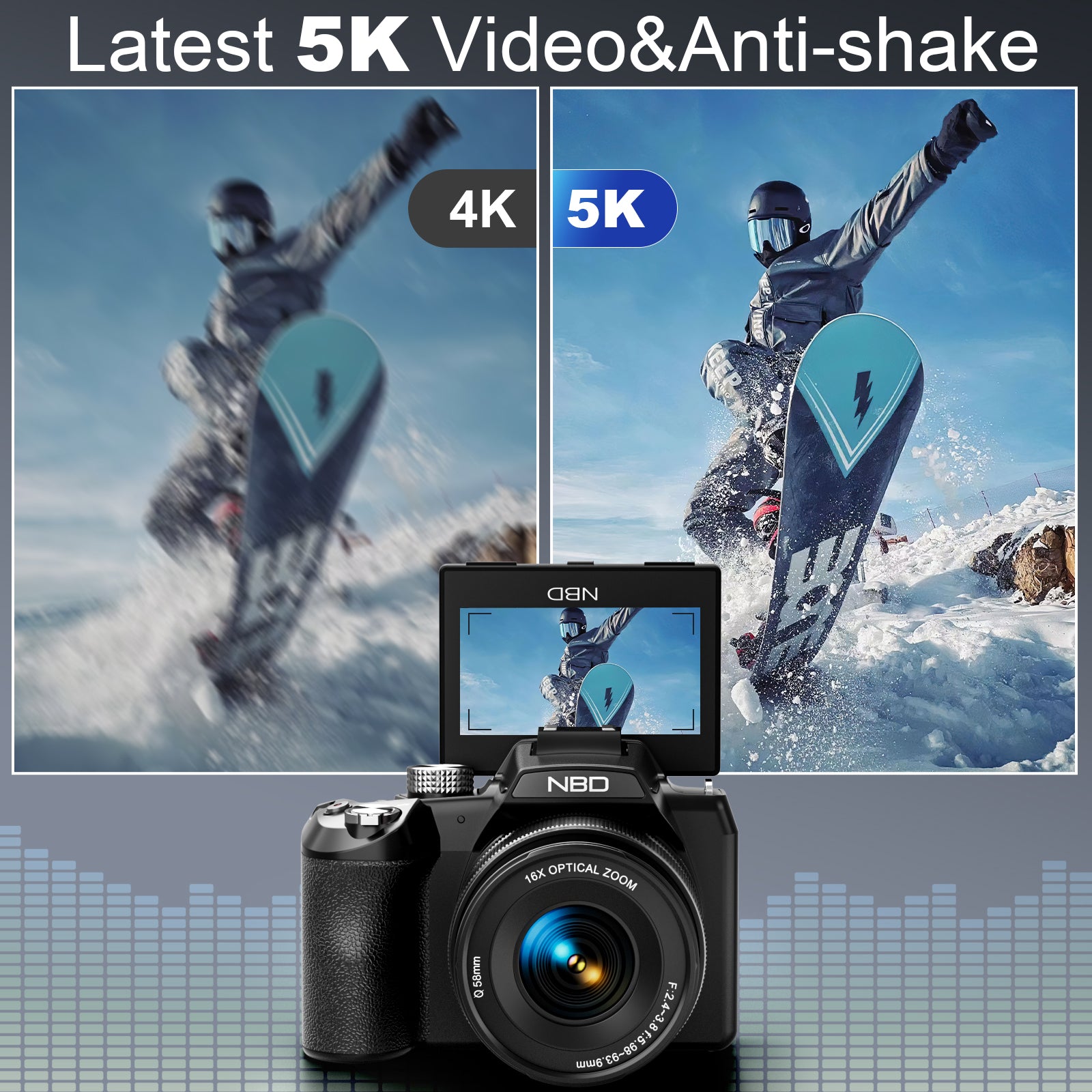 NBD Digital Camera 5K 64MP 16X Optical Zoom Camera for Photography with 32GB TF Card