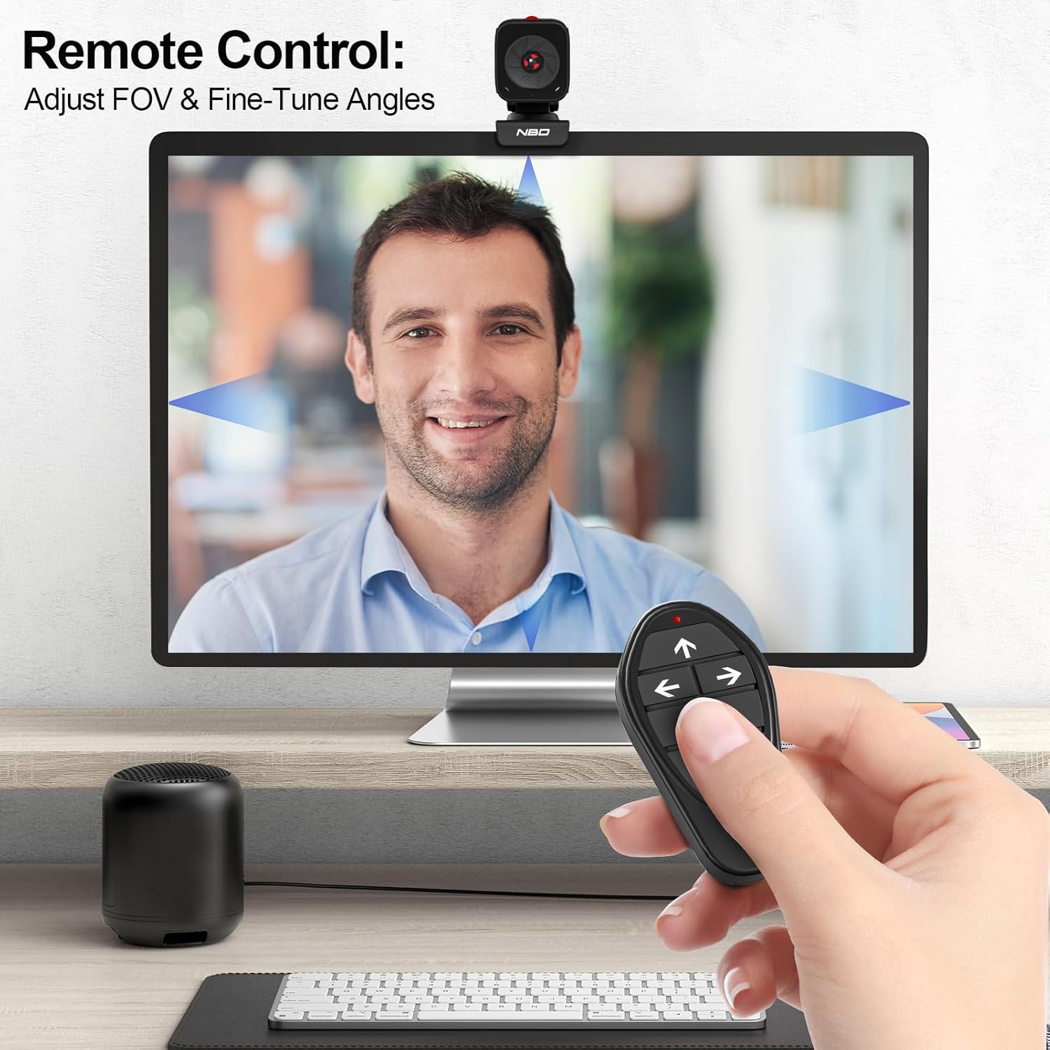 NBD 2K Webcam for PC & Laptop, Autofocus Computer Camera with Remote Control, 2 AI-Noise Canceling Microphones, Stereo Mics, Adjustable Field of View, Low-Light Correction, Built-in Privacy Cover