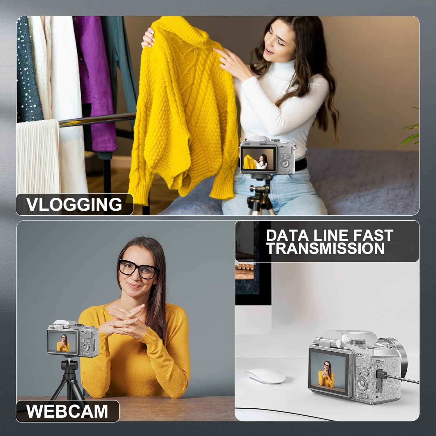 4K Professional Cameras for Photography 64MP - 16X Zoom, WiFi, 3” 180° Flip Screen, Autofocus & Anti-Shake, 32G Card, 2 Batteries, Digital Camera for Vlogging YouTube Live Streaming