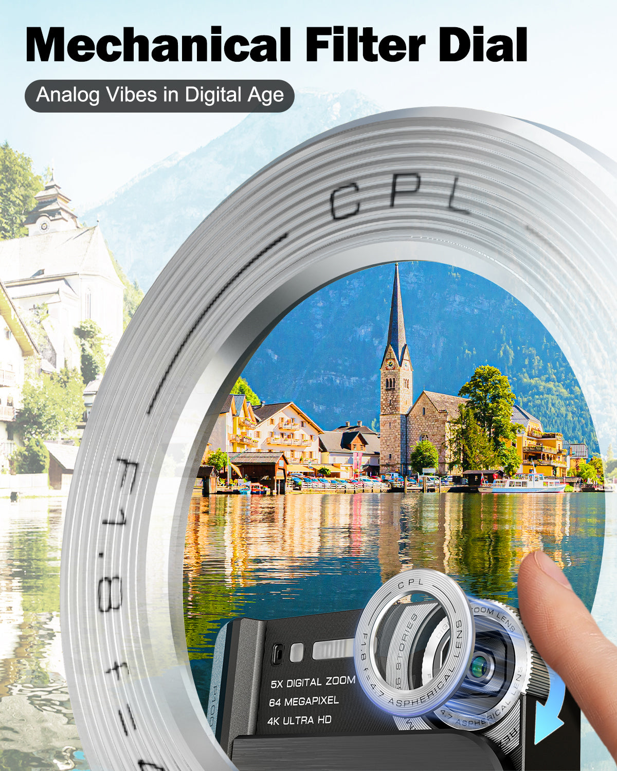NBD Pocket Digital Camera 64MP with Flash, Dual Lens, 5X Zoom & 64GB Card