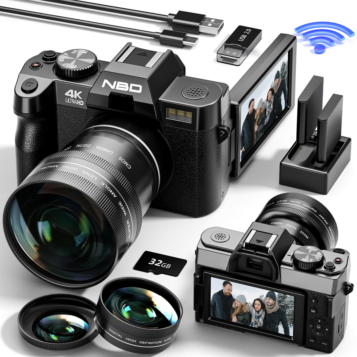 NBD 24MP 4K Digital Camera with 16X Zoom, WiFi App Control, Flip Screen, 2 Batteries & 32GB Card