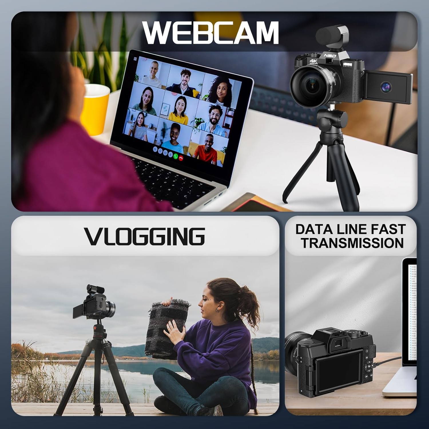 NBD 48MP 4K Digital Camera with 16X Zoom, WiFi App Control, Flip Screen, 2 Batteries & 32GB Card