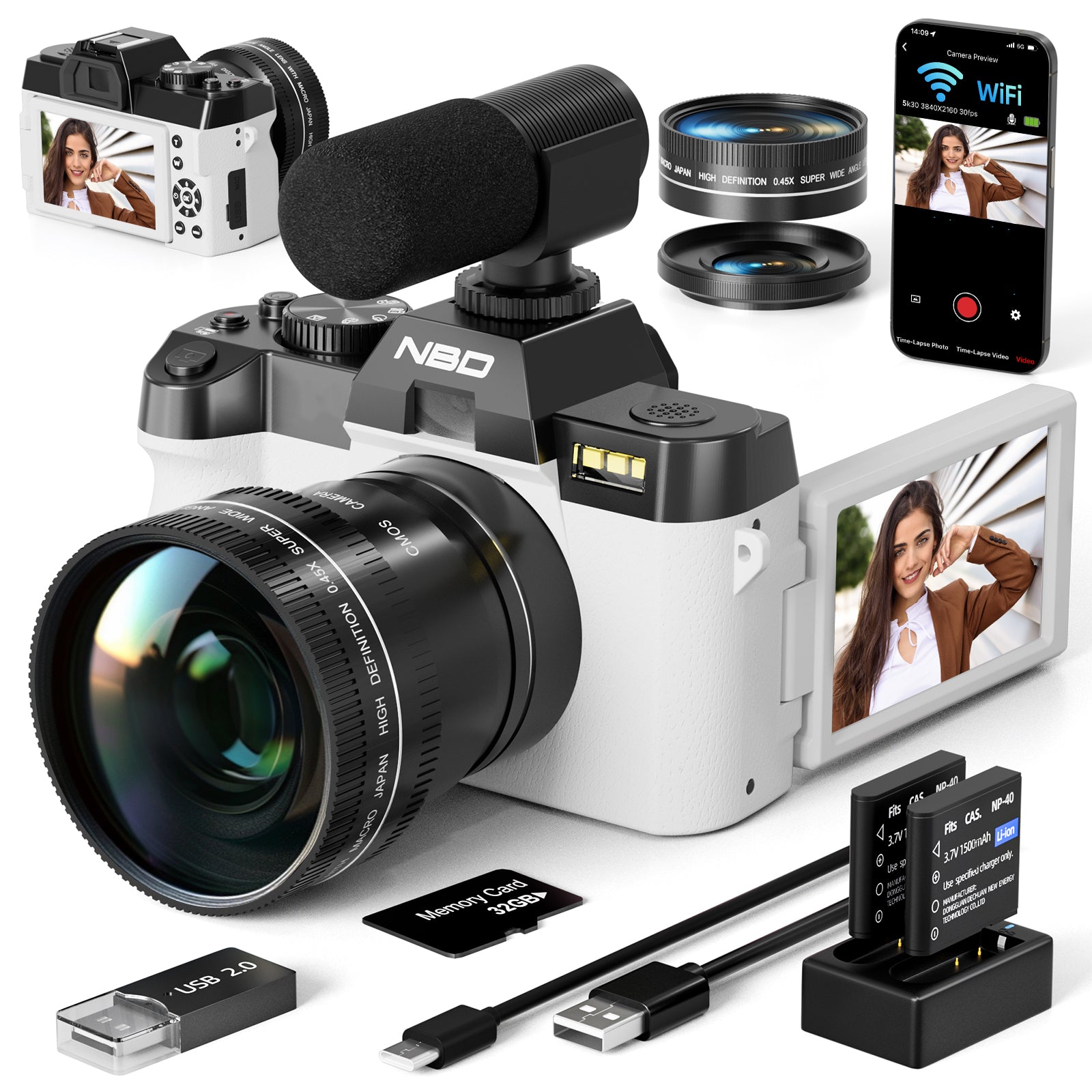 NBD 4K Digital Camera for Photography, 48MP Autofocus Vlogging Camera for YouTube with 32GB TF Card