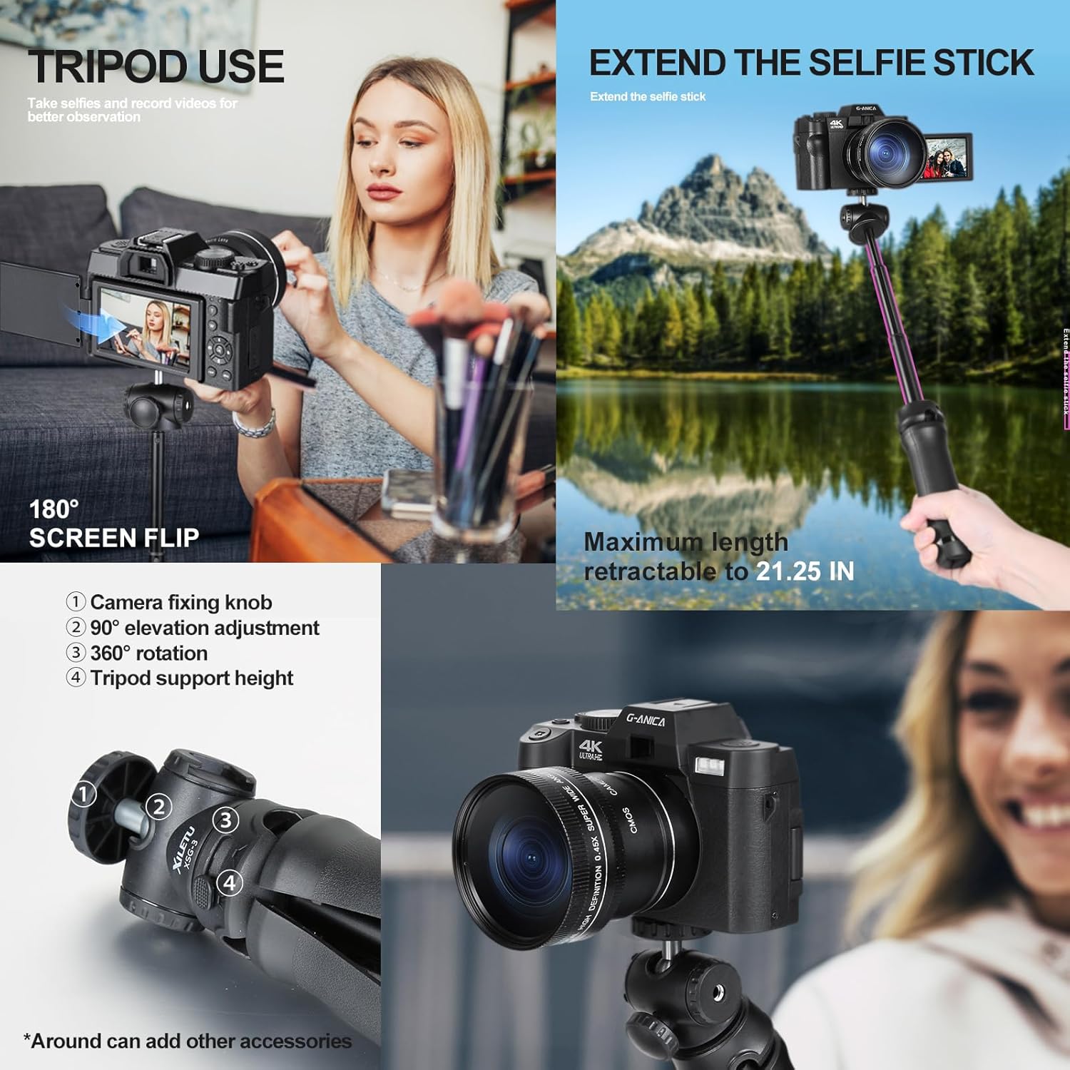NBD 4K Digital Camera for Photography and Vlogging, 48MP Video Camera with Microphone, Tripod Grip, Wide-Angle and Macro Lens