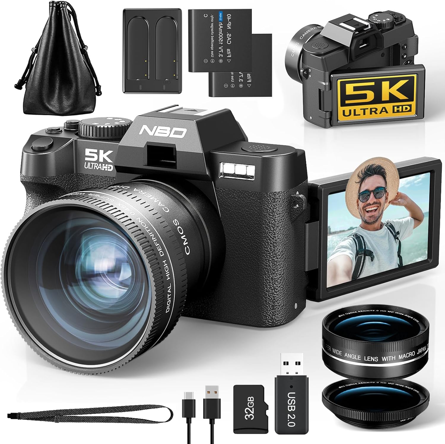 NBD 5K Digital Camera for Photography, 48MP Autofocus Vlogging Camera for YouTube with 32GB TF Card