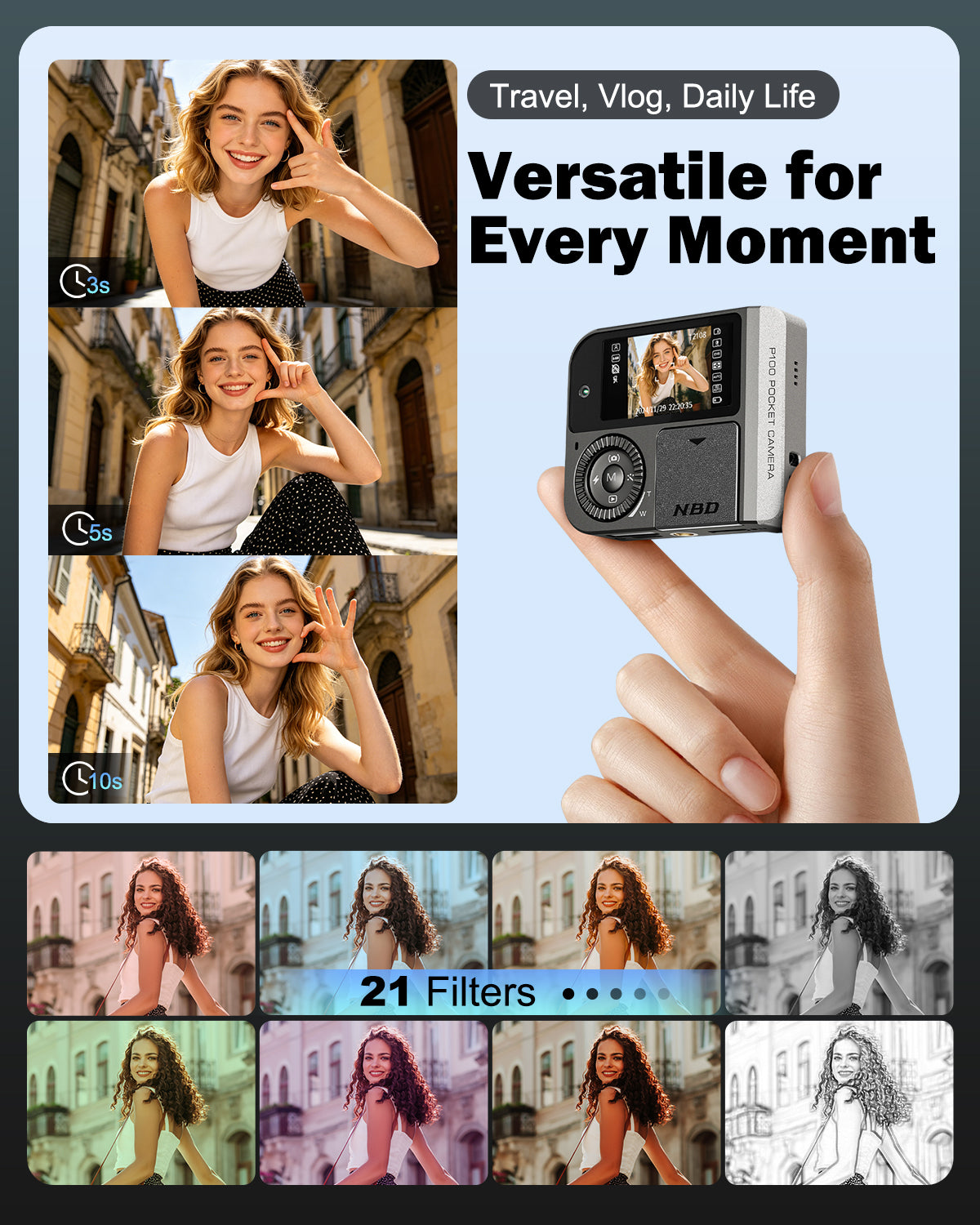NBD Pocket Digital Camera 64MP with Flash, Dual Lens, 5X Zoom & 64GB Card