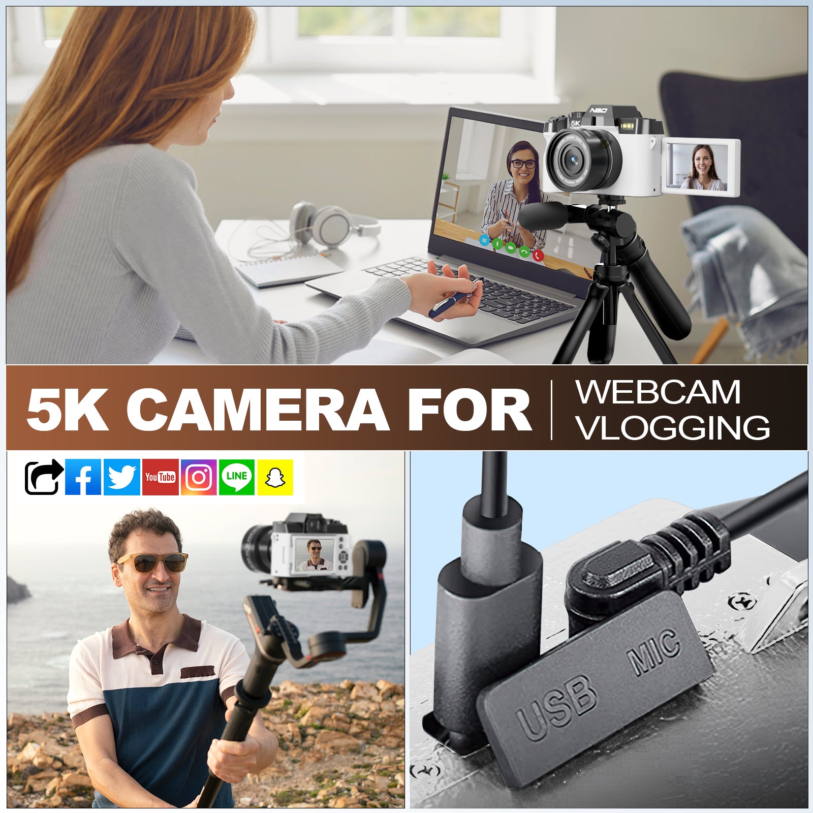 NBD 5K Digital Camera for Photography,48MP Autofocus Vlogging Camera for Youtube with 32GB TF Card,White