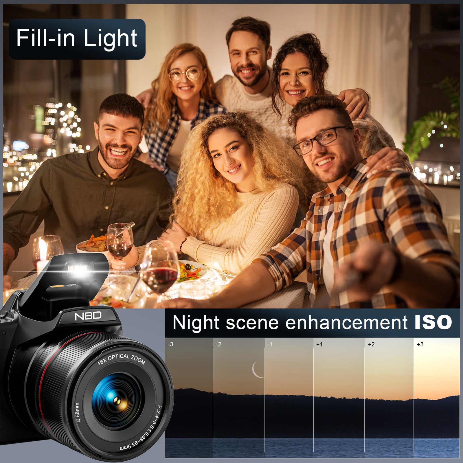 NBD Digital Camera 5K 64MP 16X Optical Zoom Camera for Photography with 32GB TF Card