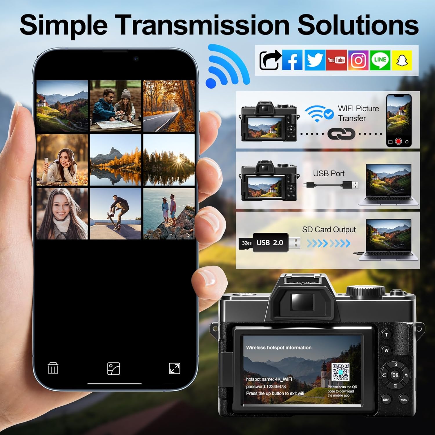 NBD 48MP 4K Digital Camera with 16X Zoom, WiFi App Control, Flip Screen, 2 Batteries & 32GB Card