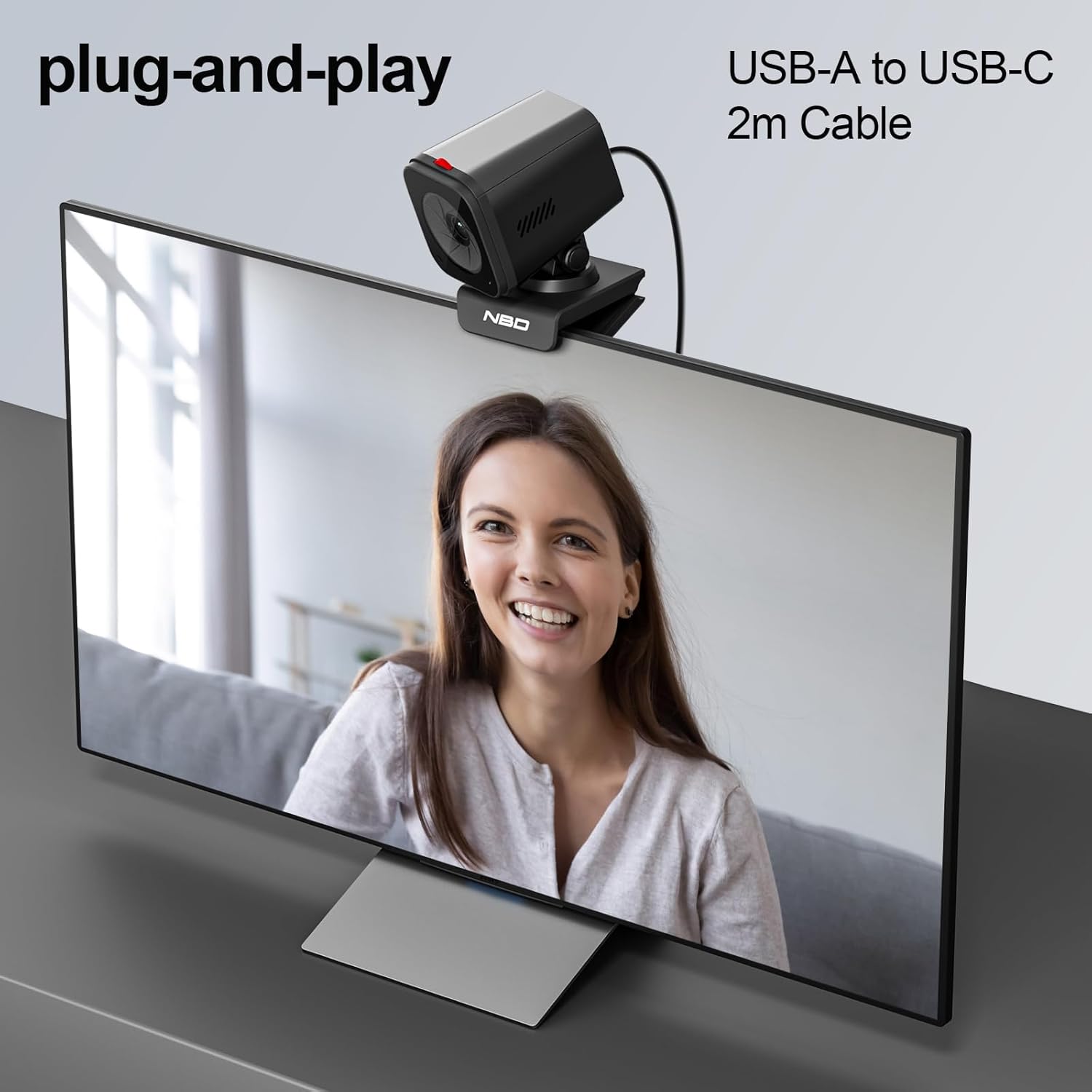 NBD 2K Webcam for PC & Laptop, Autofocus Computer Camera with Remote Control, 2 AI-Noise Canceling Microphones, Stereo Mics, Adjustable Field of View, Low-Light Correction, Built-in Privacy Cover