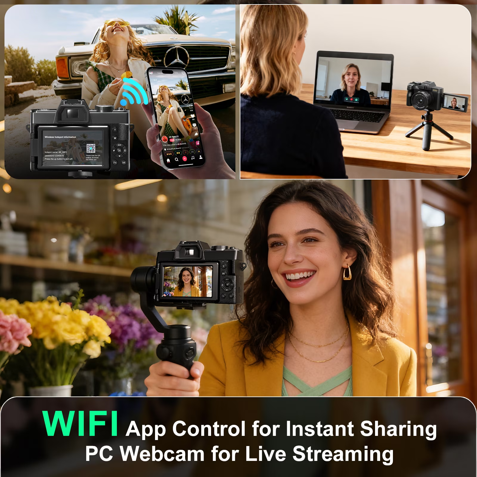 HHD 4K 48MP Digital Vlogging Camera,180° Flip Screen,16X Zoom,WiFi,2 Batteries,32GB TF Card & Full Accessories