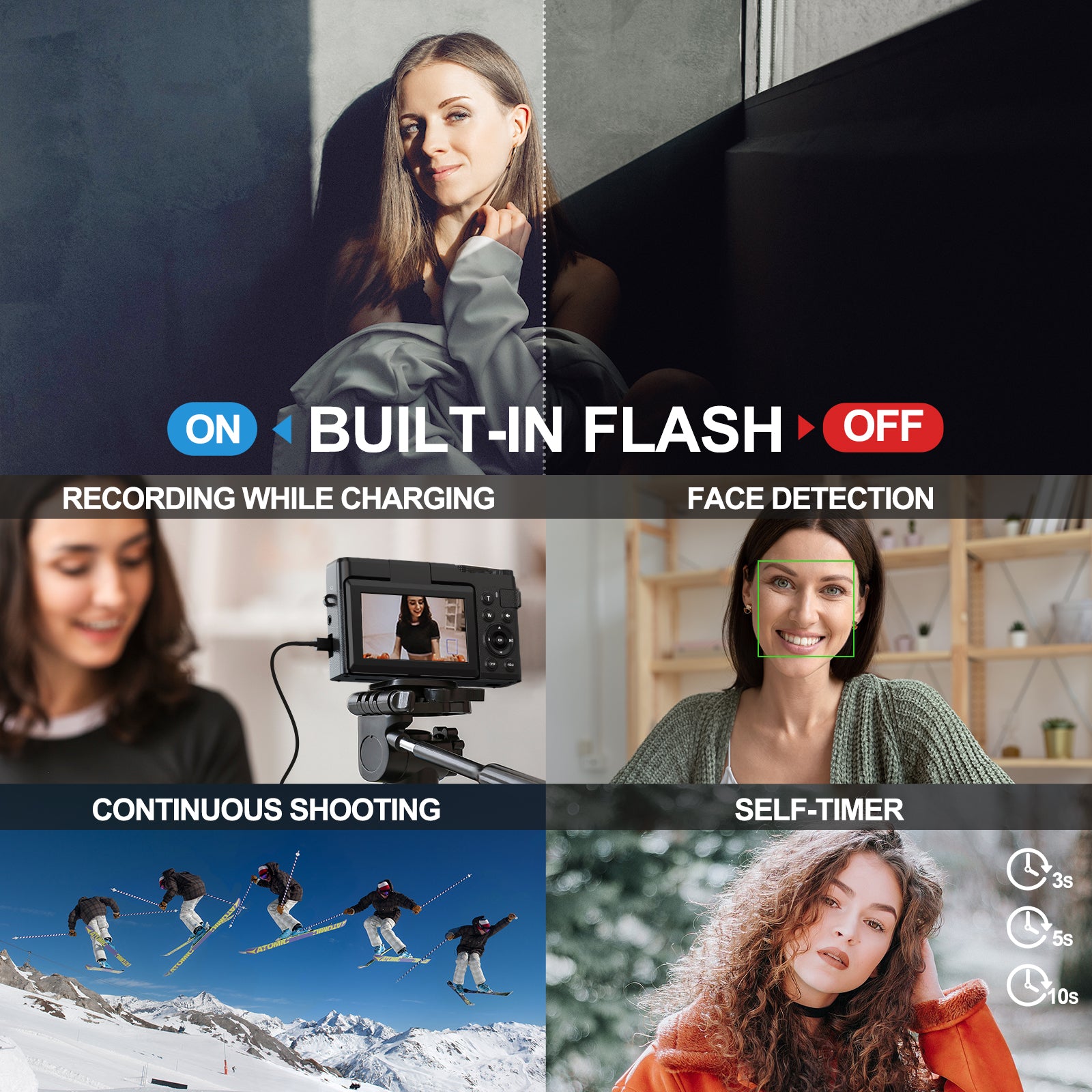 True 4K Digital Camera with Beauty Mode 10X Digital zoom