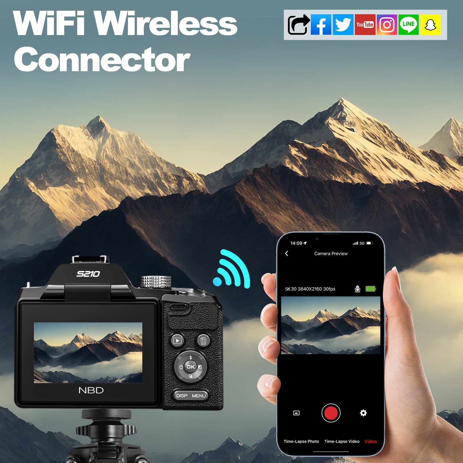 NBD Digital Camera 5K 64MP 16X Optical Zoom Camera for Photography with 32GB TF Card
