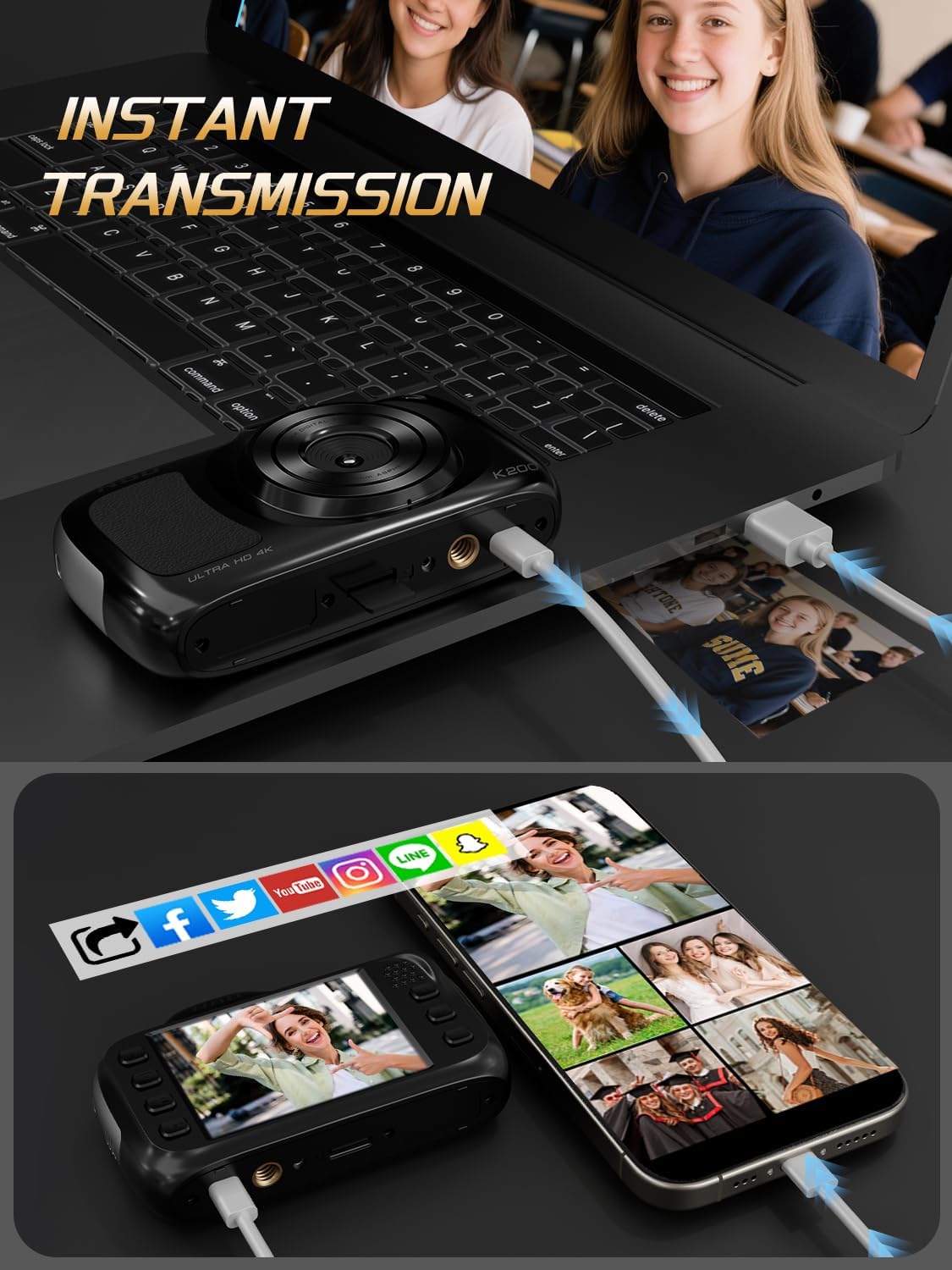 64MP 4K Digital Camera for Photography with Autofocus, 16X Zoom, Compact Design, Includes 32GB SD Card,Black