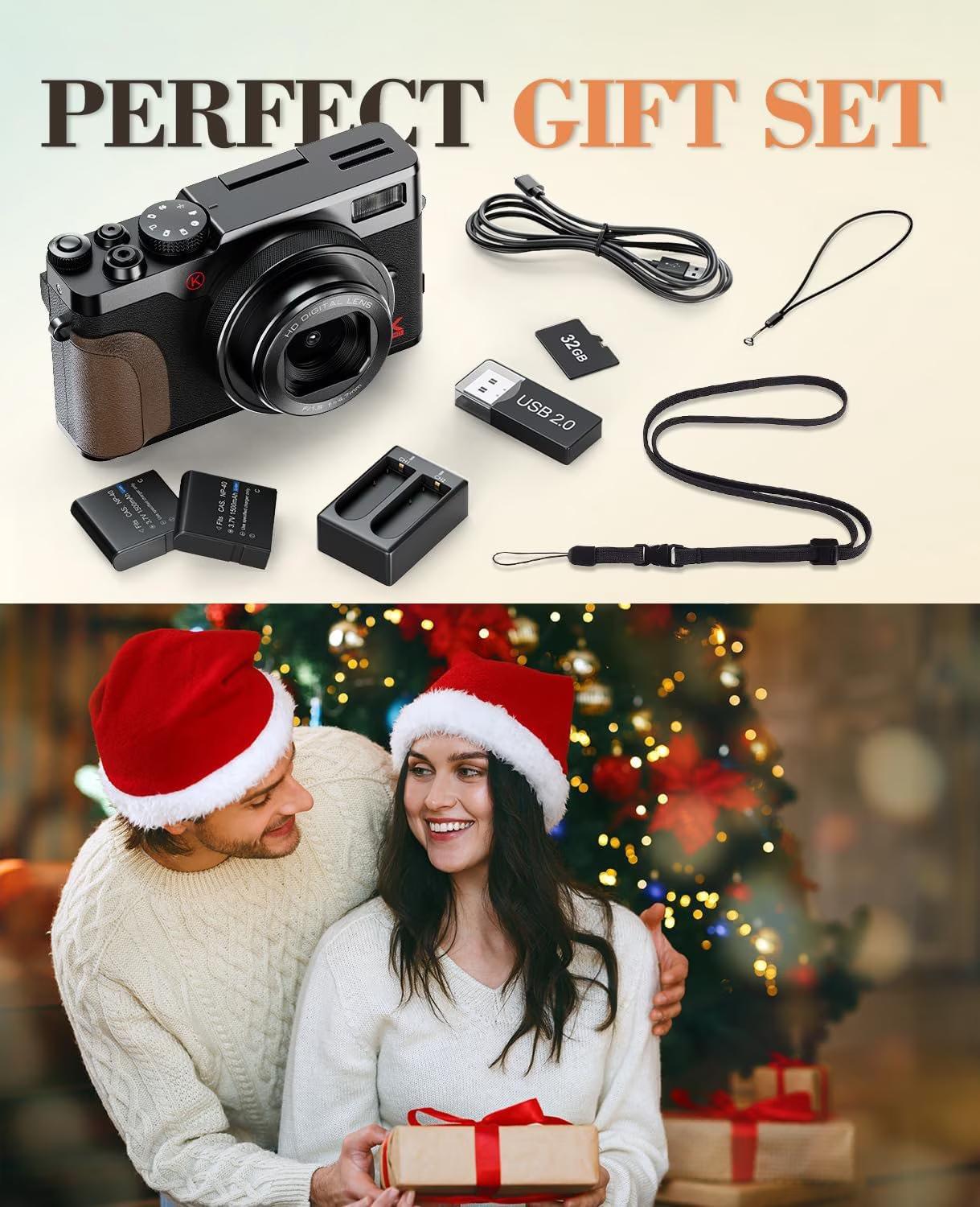 64MP 5K Autofocus Digital Vlogging Camera,180° Flip Screen,18X Digital Zoom,Built-in Fill Light,2 Batteries & 32GB SD Card,Black