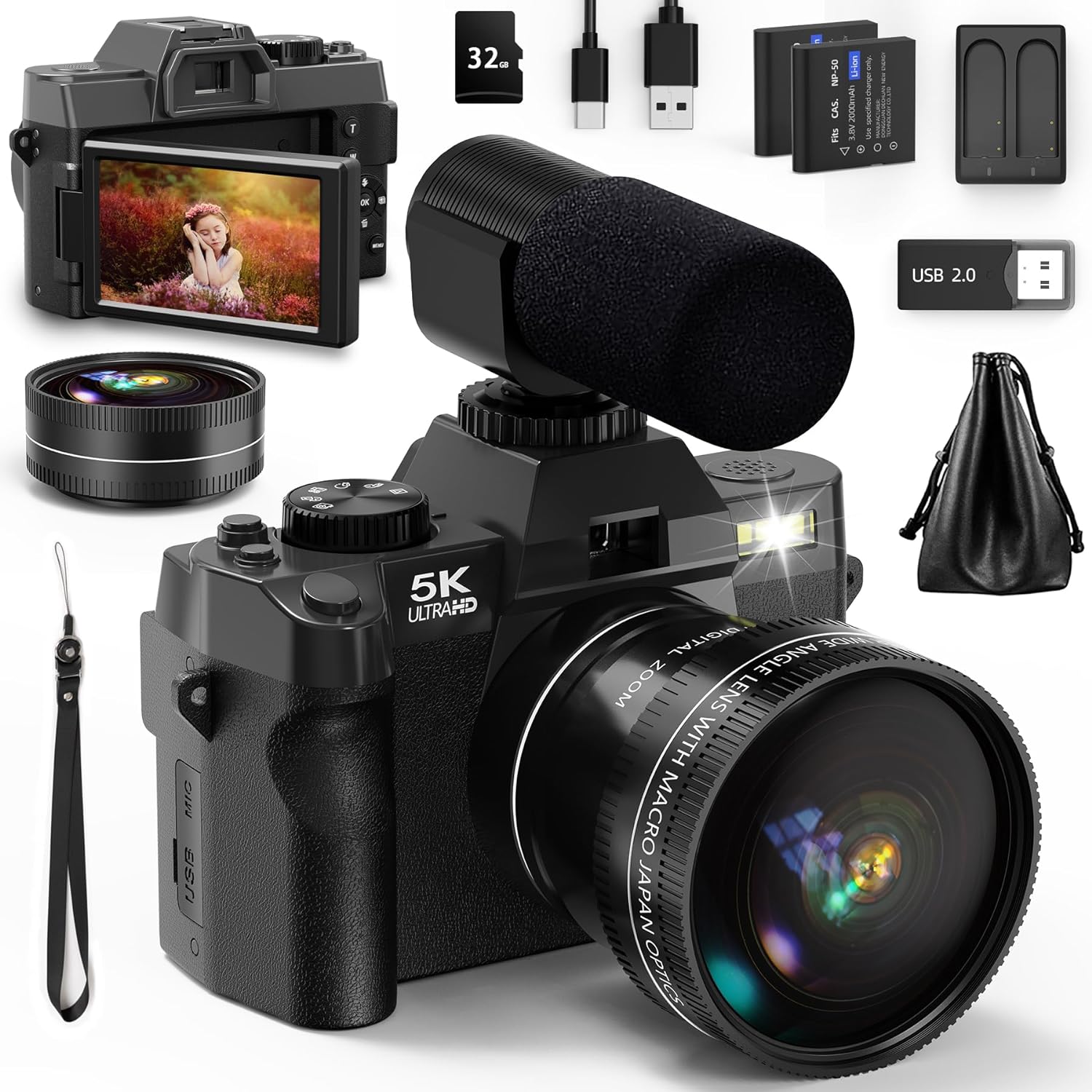 NBD 5K Digital Camera for Photography, 48MP Autofocus Vlogging Camera for YouTube with 32GB TF Card