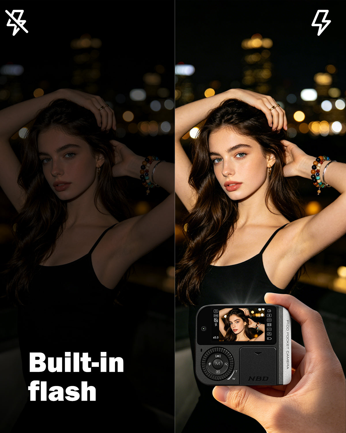 NBD Pocket Digital Camera 64MP with Flash, Dual Lens, 5X Zoom & 64GB Card