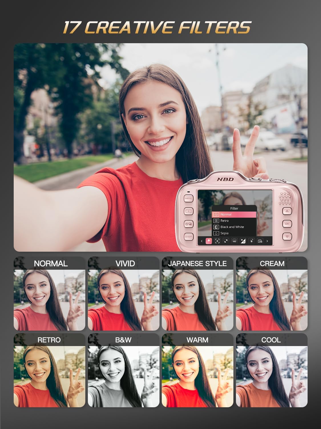 64MP 4K Digital Camera for Photography with Autofocus, 16X Zoom, Compact Design, Includes 32GB SD Card,Pink