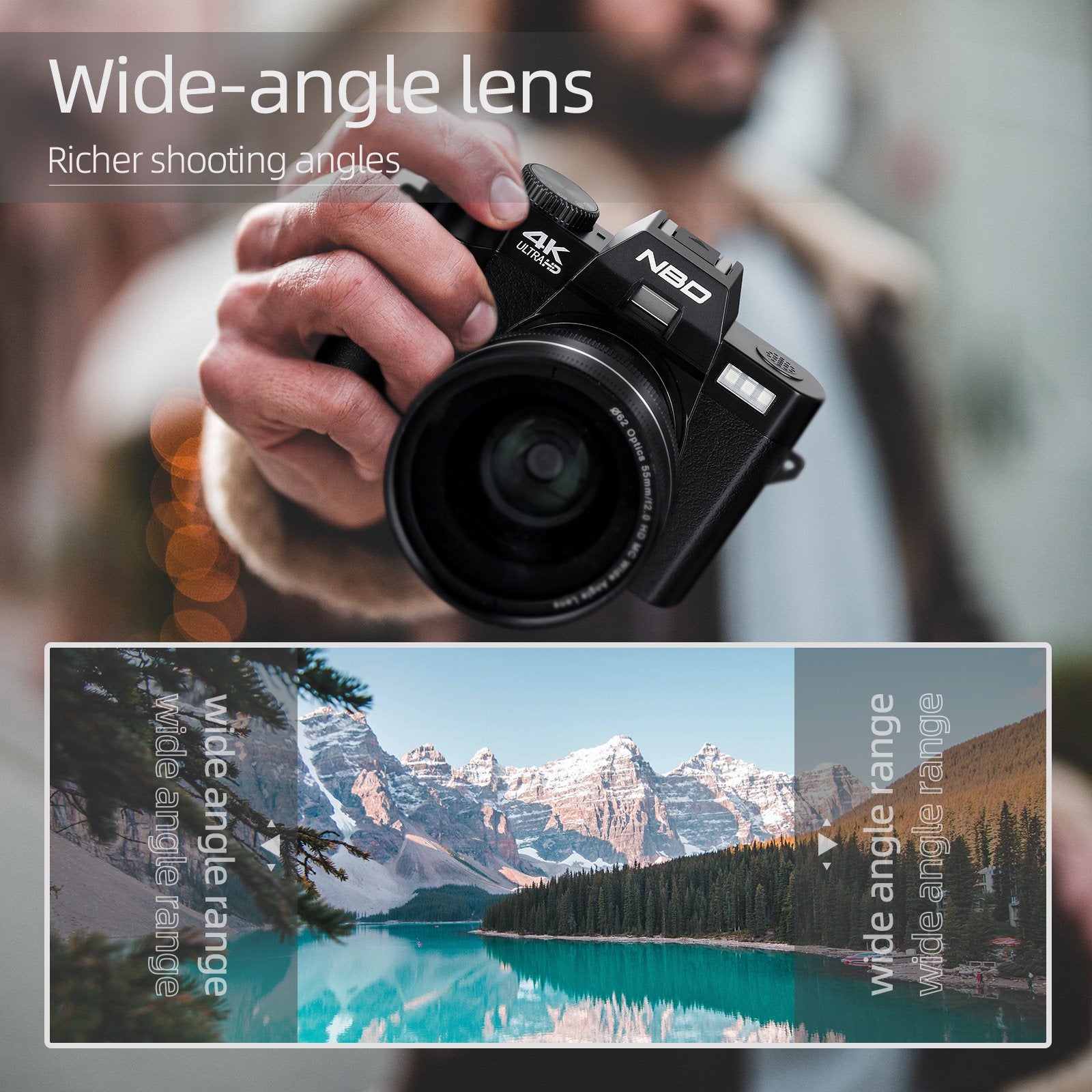 NBD 48MP 4K Video Camera 3.0" Flip Screen YouTube Vlogging Camera with Wide Angle Lens and 16X Digital Zoom