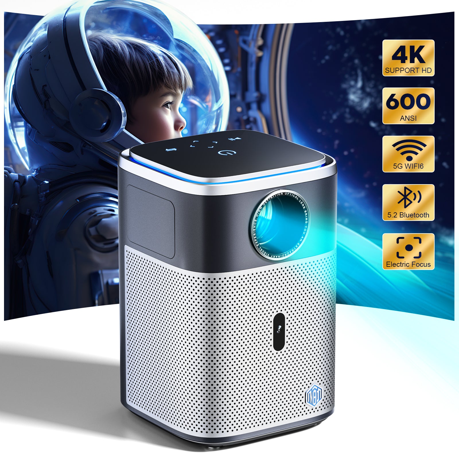 NBD Projector with 5G WiFi and Bluetooth,4K Support 600ANSI Native 108