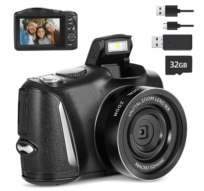 NBD Digital Camera,4K 48MP Autofocus Vlogging Camera with 32G Memory Card 16X Digital Zoom