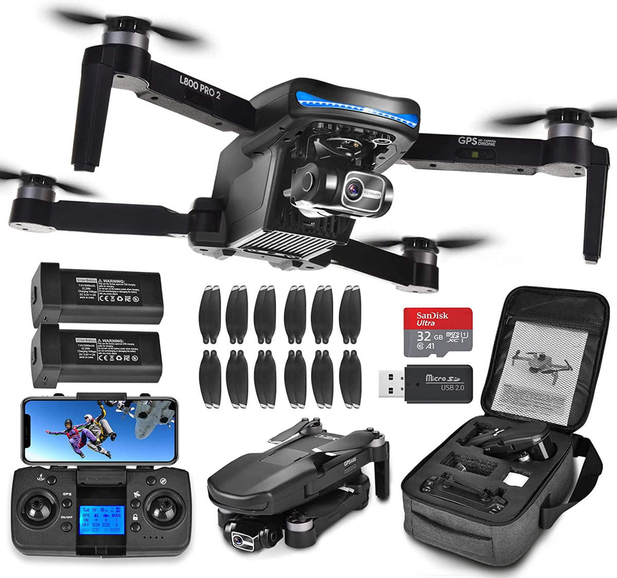 HHD L800 Pro 2 Foldable Gps Drone with 4K Camera, 3-Axis Gimbal, 5G WiFi FPV, 50 Mins Flight Time (2 Batteries), 3280ft Control Range, Auto Return, Follow Me for Adults Beginners