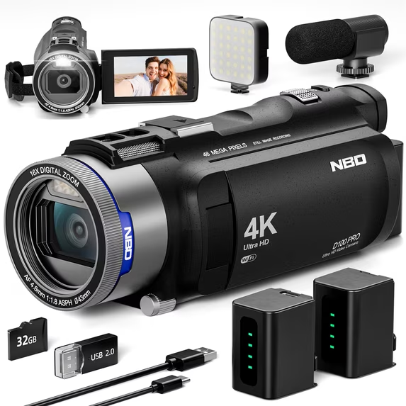 HHD Portable Camcorder Ergonomic Design 4K Resolution Perfect for Meetings and Daily Life Recording Dual Batteries for Long-lasting Battery Life with Flip Screen