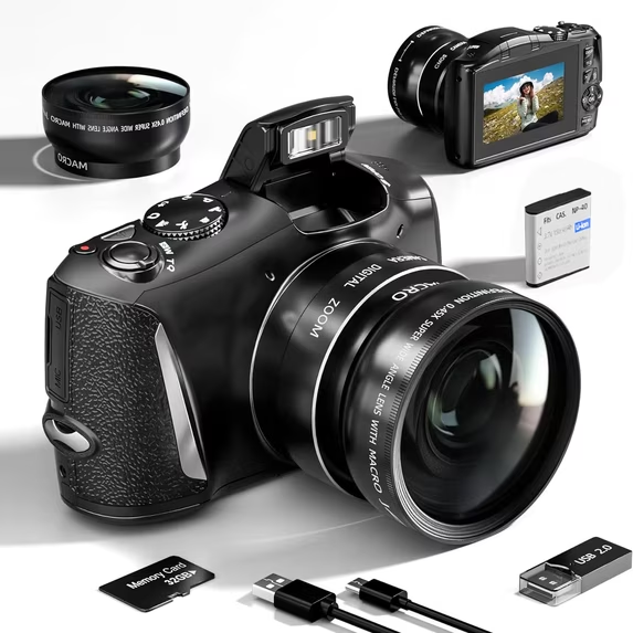 HHD 4K Digital Camera Ultra 48MP Camera Vlogging Camera with Wide Angle Lens 16X Digital Zoom 3.0 Inch Screen