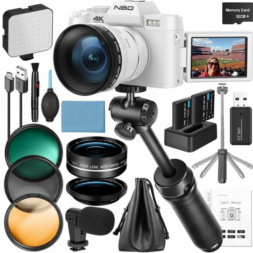 NBD 4K Digital Camera for Photography & Vlogging, 48MP Camera with Mic, Tripod Grip, Wide-Angle & Macro Lens