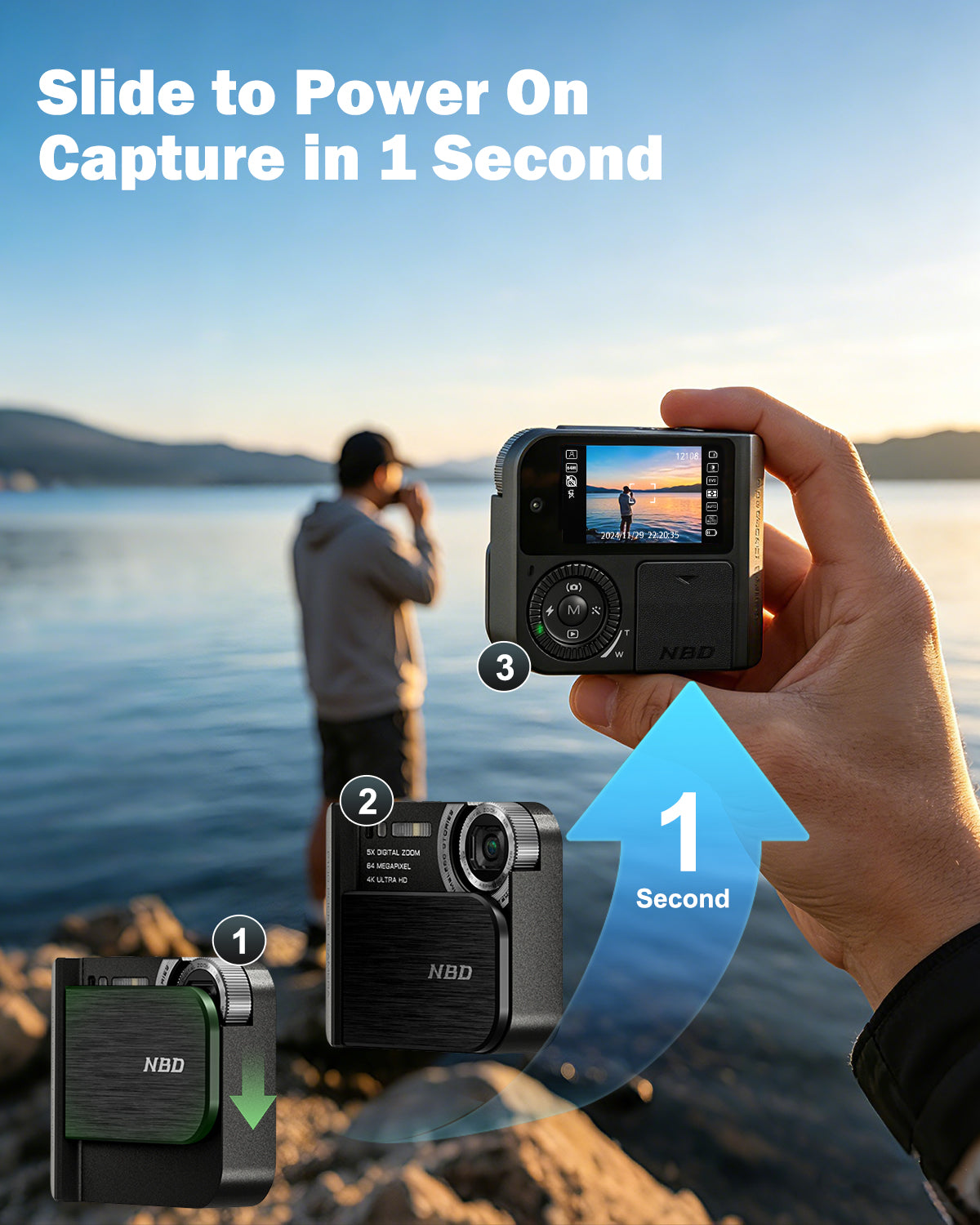 NBD Pocket Digital Camera 64MP with Flash, Dual Lens, 5X Zoom & 64GB Card