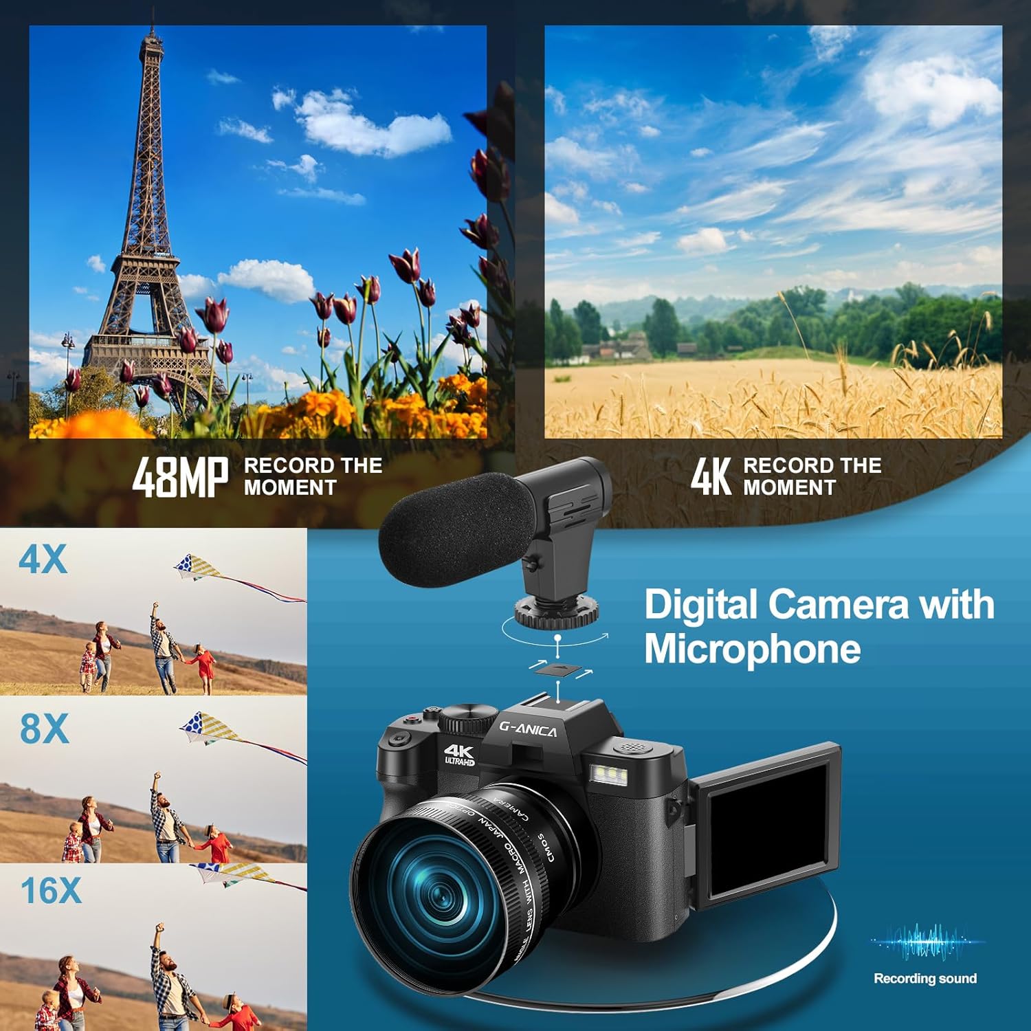 NBD 4K Digital Camera for Photography and Vlogging, 48MP Video Camera with Microphone, Tripod Grip, Wide-Angle and Macro Lens