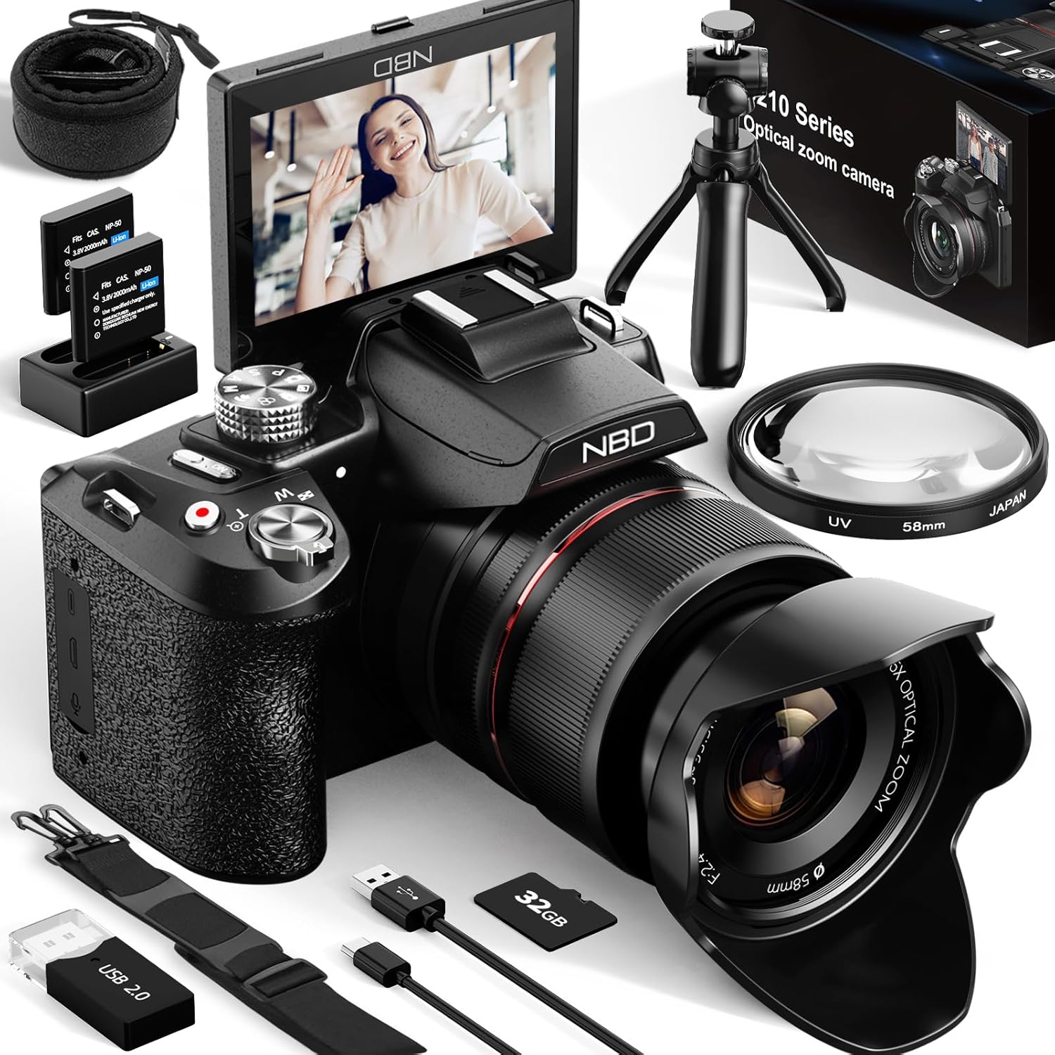 NBD Digital Camera 5K 64MP 16X Optical Zoom Camera for Photography with 32GB TF Card
