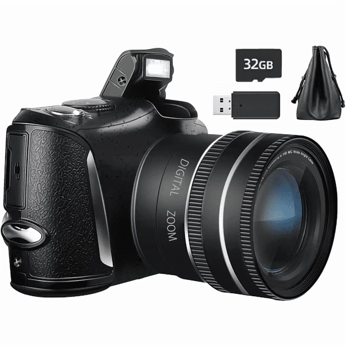 4K 48MP Vlogging Camera 16X Zoom with Wide Macro Lens,HDMI Webcam,32GB Card & Bag