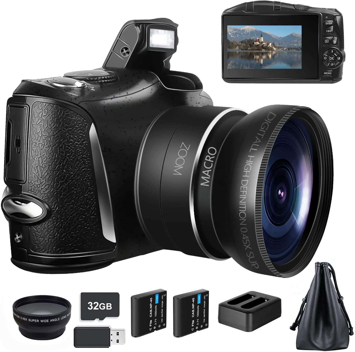 NBD Digital Camera 4K 48MP Vlogging Camera, Perfect Camera for Photography with 32GB SD Card, 52mm Wide Angle & Macro Lens，16x Digital Zoom, An Ideal Compact Camera for Beginners