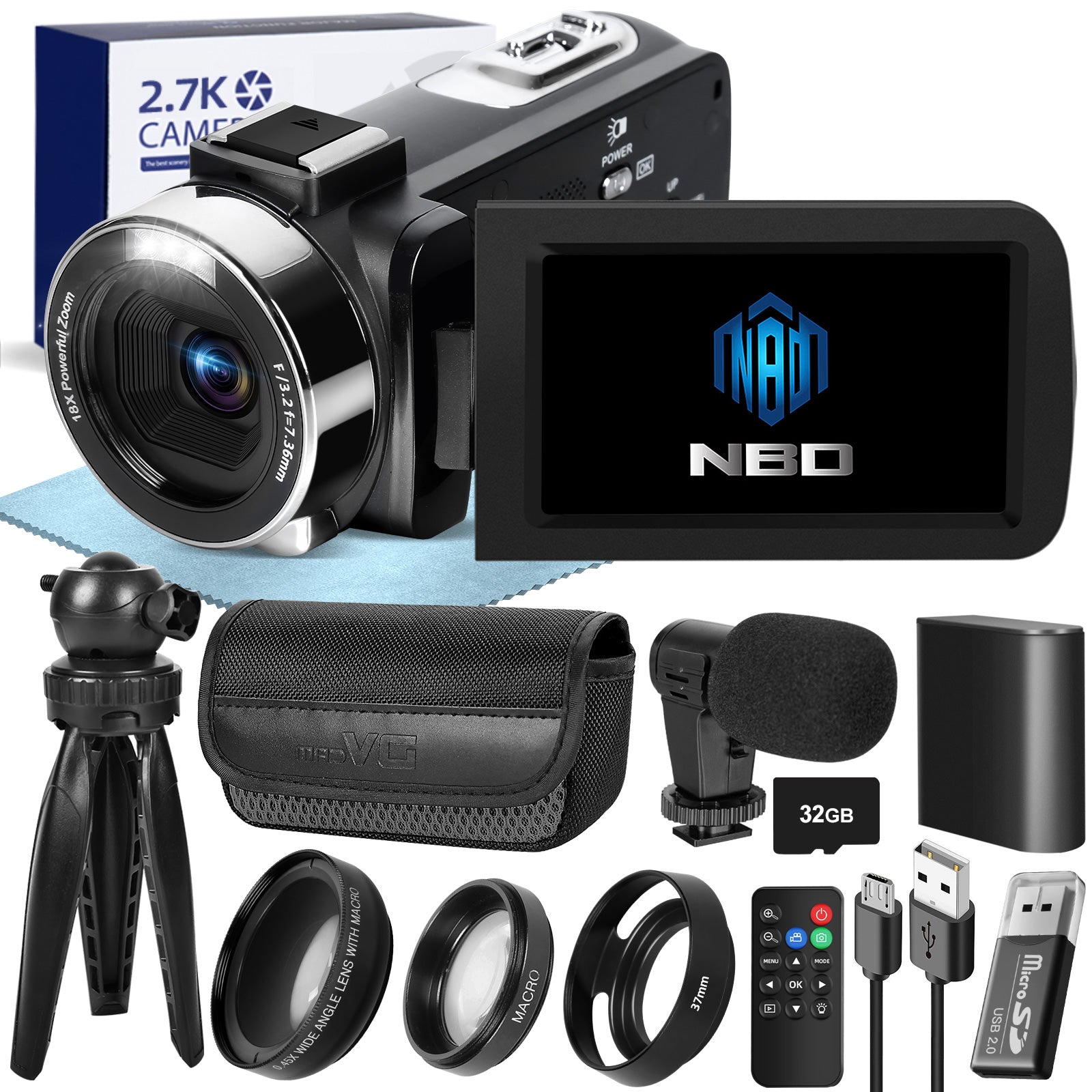NBD 2.7K YouTube Vlogging Camera - 3.0" IPS Screen, 42MP Digital Recorder, 18X Digital Zoom (32GB SD Card Included)