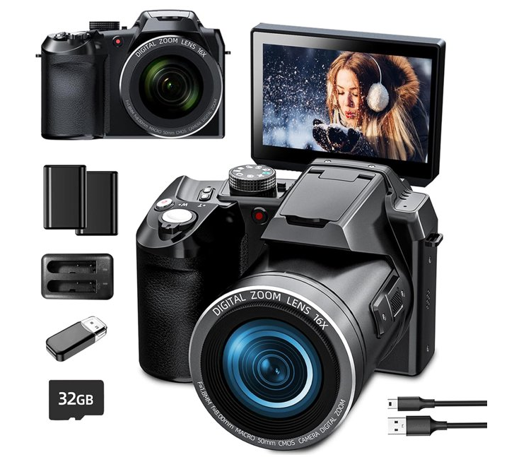 NBD 64MP Digital Camera 4K Vlogging Camera for YouTube with 3" Flip Screen,16X Digital Zoom