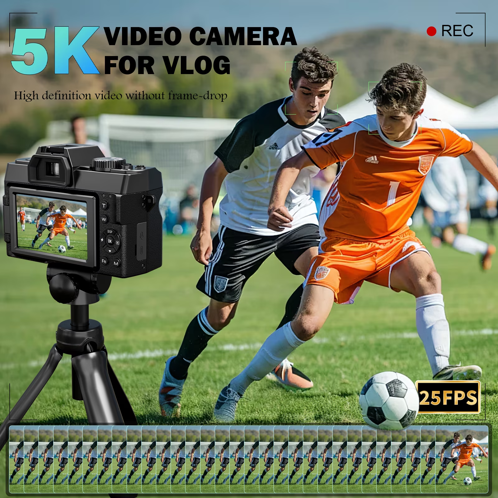 True 5K 48MP Autofocus Digital Vlogging Camera,180° Flip Screen,WiFi,16X Zoom,Anti-Shake,Wide & Macro Lens,64GB TF Card,Black