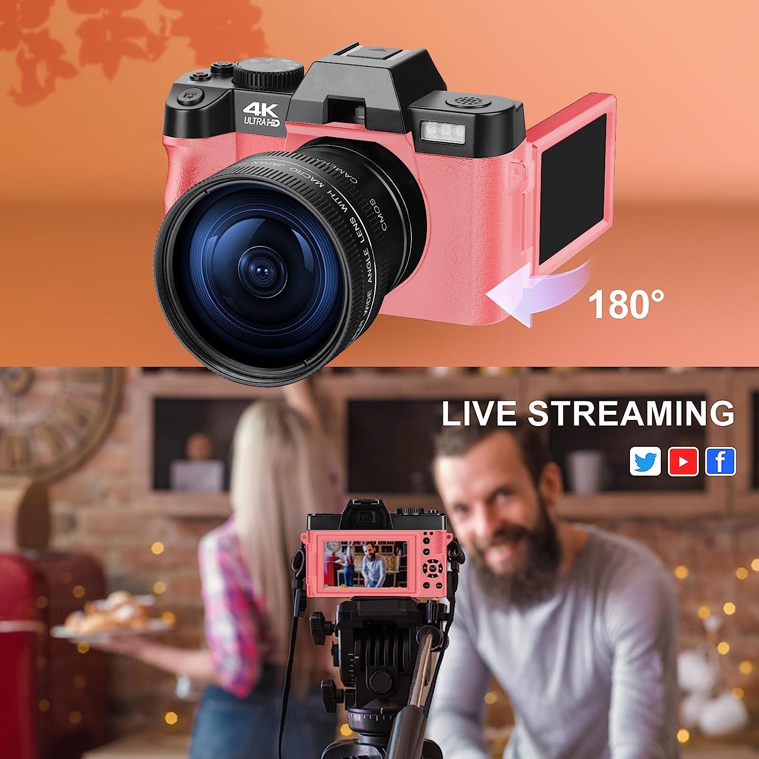 NBD Digital Camera 48MP 4K Video Camera 3.0 Inch Flip Screen Camcorder   Vlogging Camera with Wide Angle Lens and 16X Digital Zoom  Photography