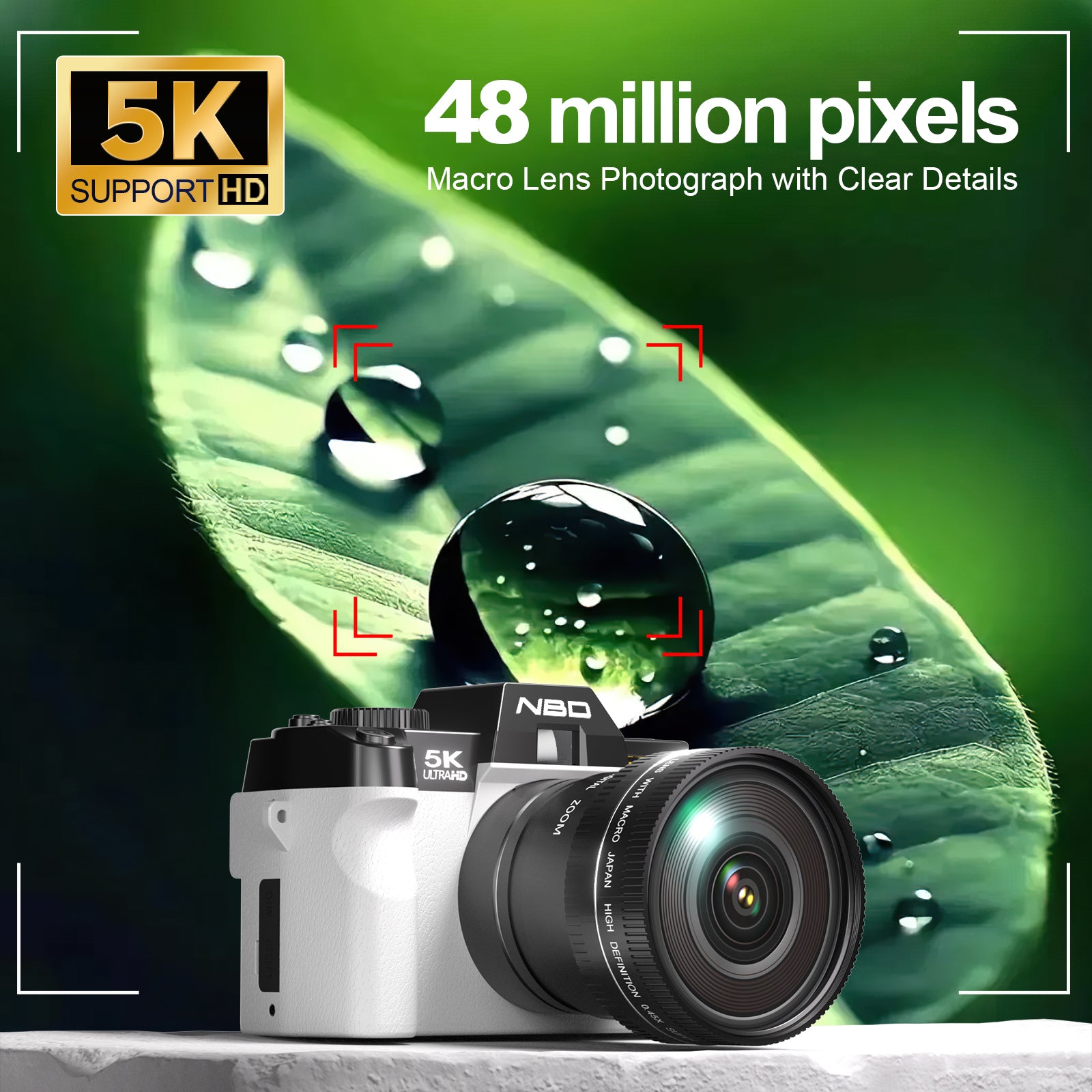 NBD 5K Digital Camera for Photography,48MP Autofocus Vlogging Camera for Youtube with 32GB TF Card，White