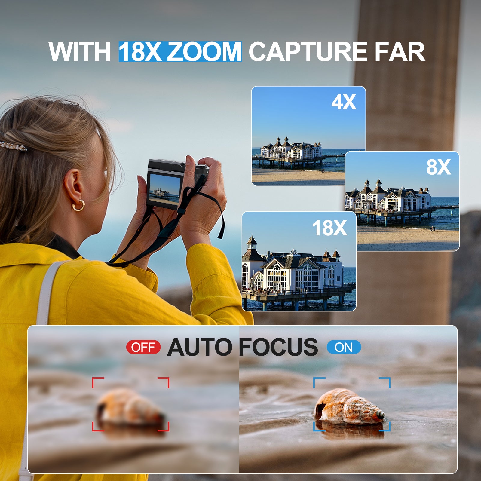 True 4K Digital Camera with Beauty Mode 10X Digital zoom