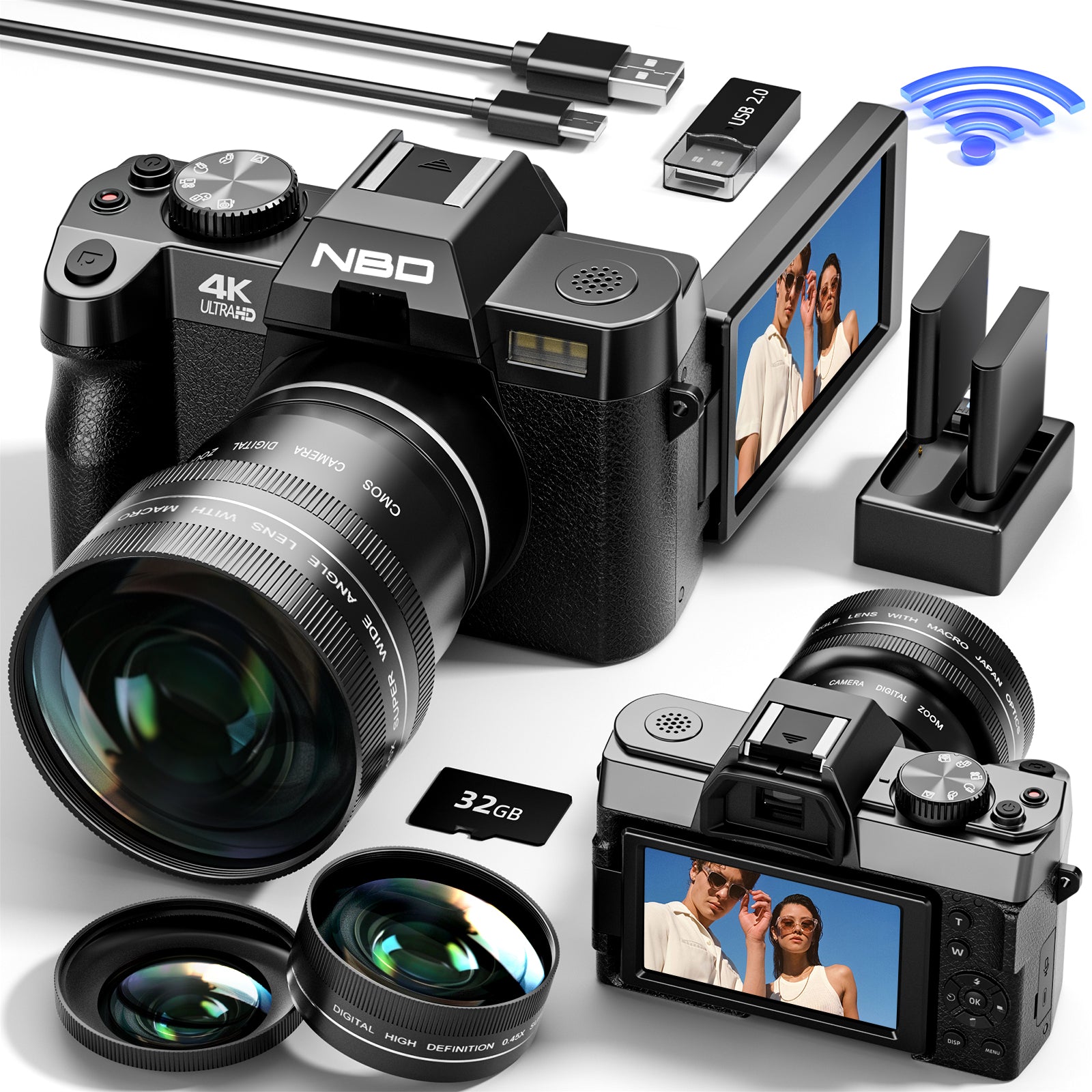 True 4K Digital Cameras for Photography 48MP, WiFi, 16X Zoom Autofocus & Anti-Shake, 32GB Card, Vlogging Camera for YouTube Travel