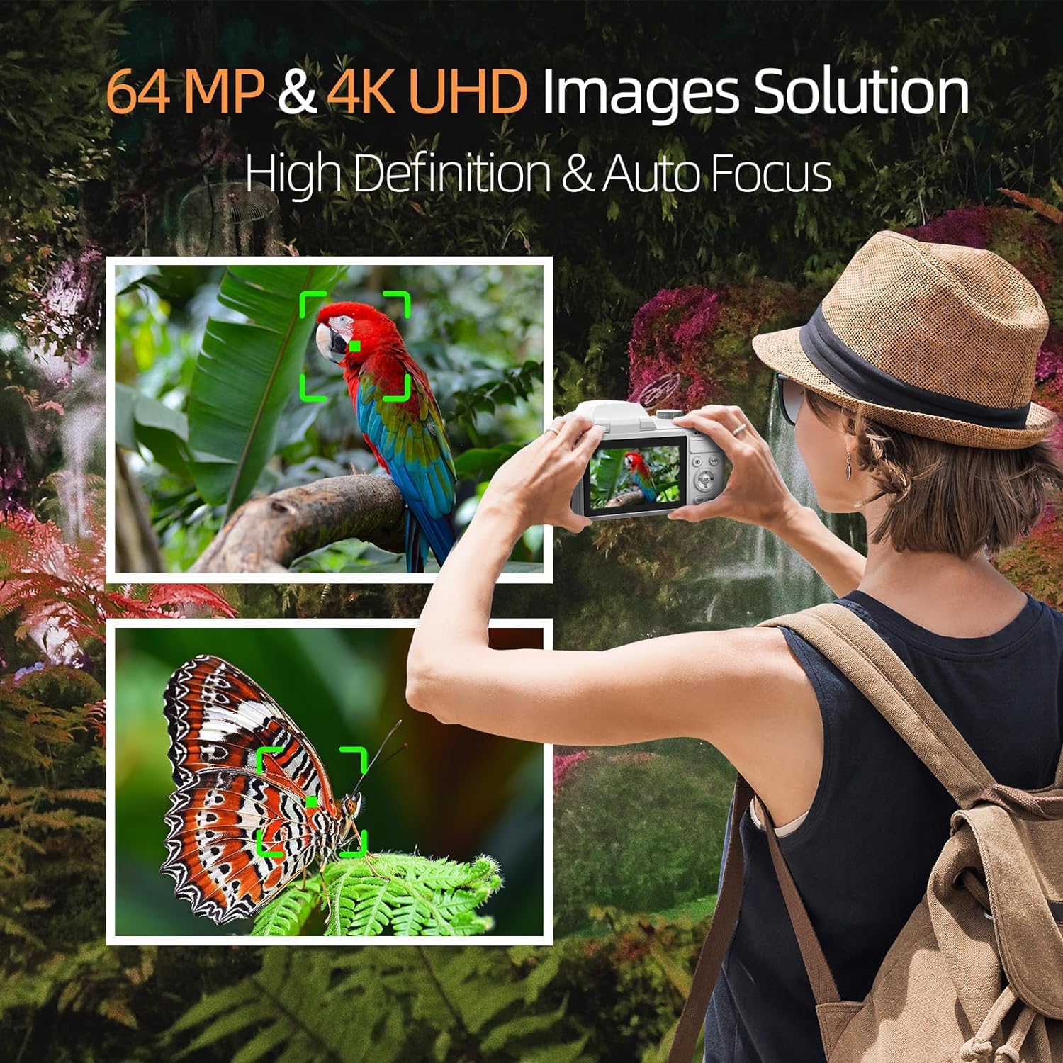 NBD Digital Camera for photography,4K 64MP Video Camera Youtube Vlogging Camera with 16X Digital Zoom and 32GB SD Card,White